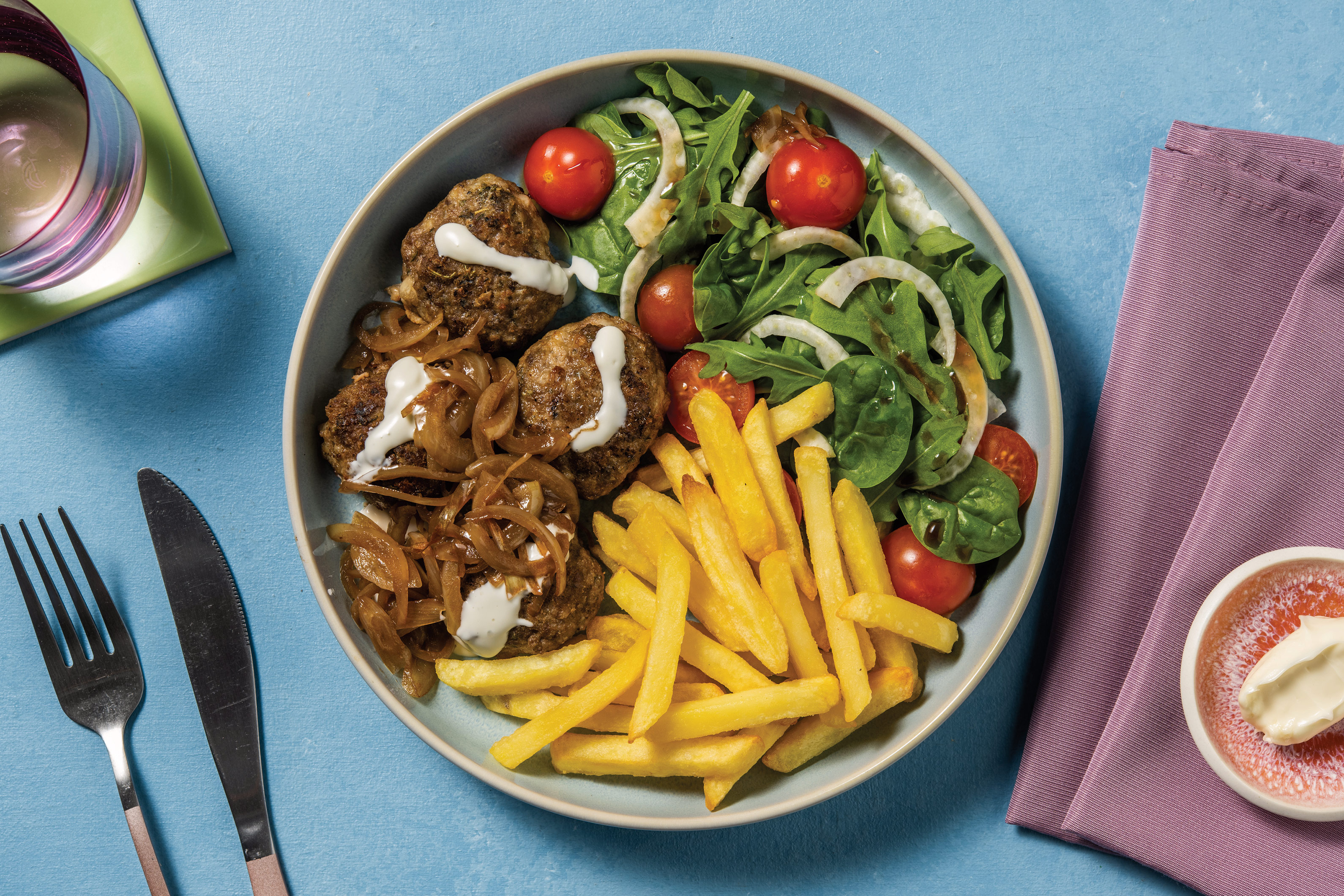 Cheesy Beef Rissoles & Pre-Cut Fries