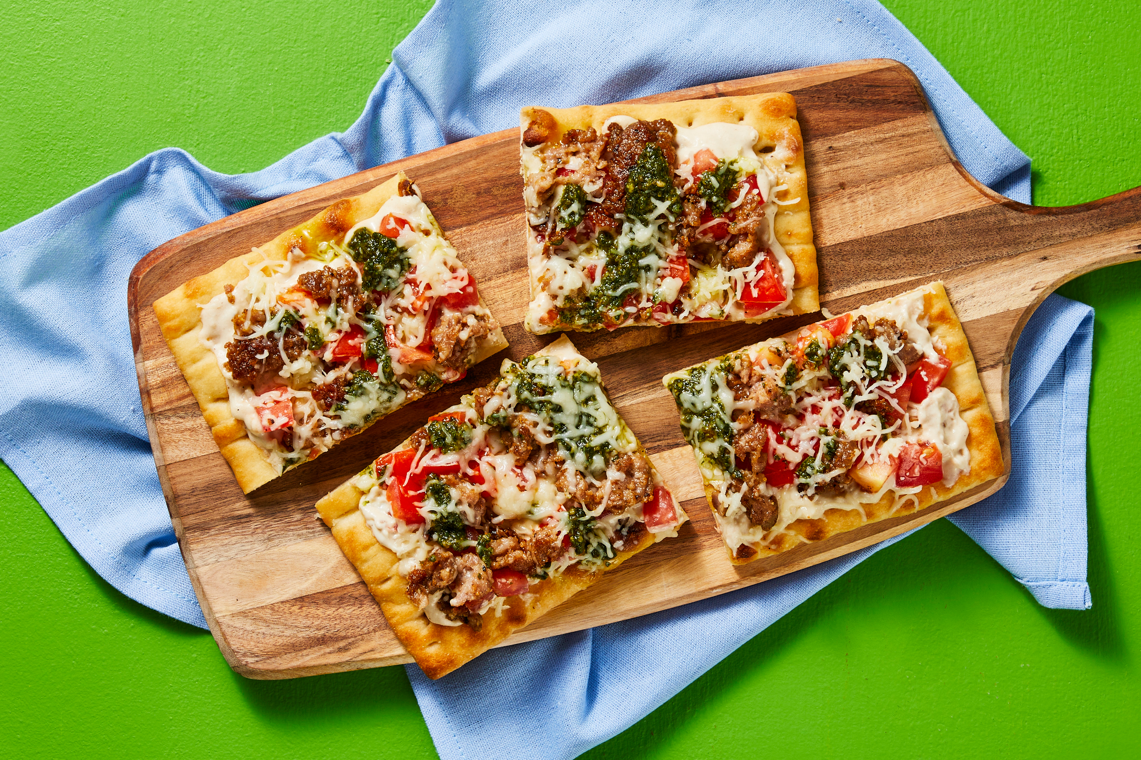 Pork Sausage Pesto Flatbreads