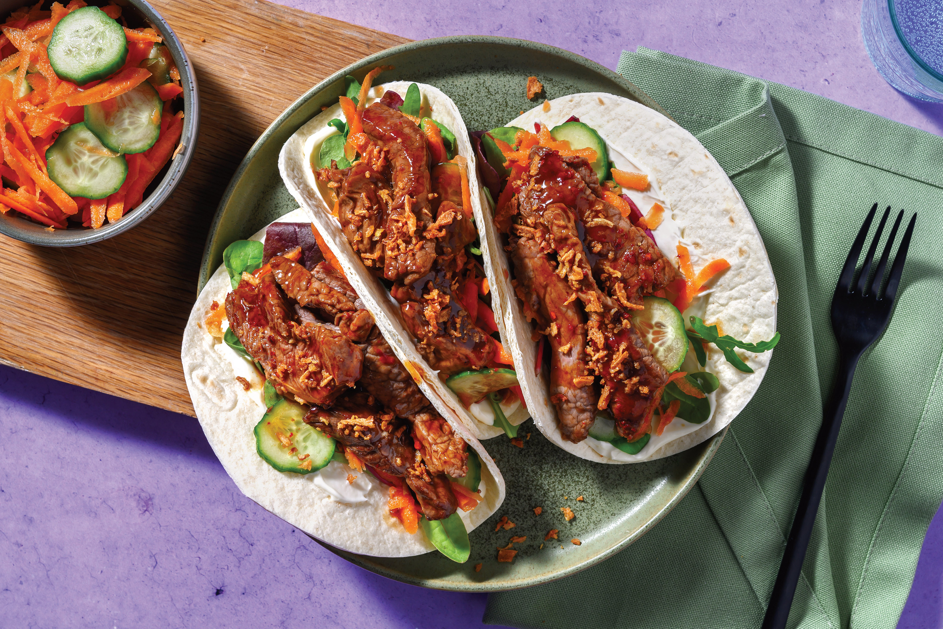 Thai Sticky Glazed Beef Tacos