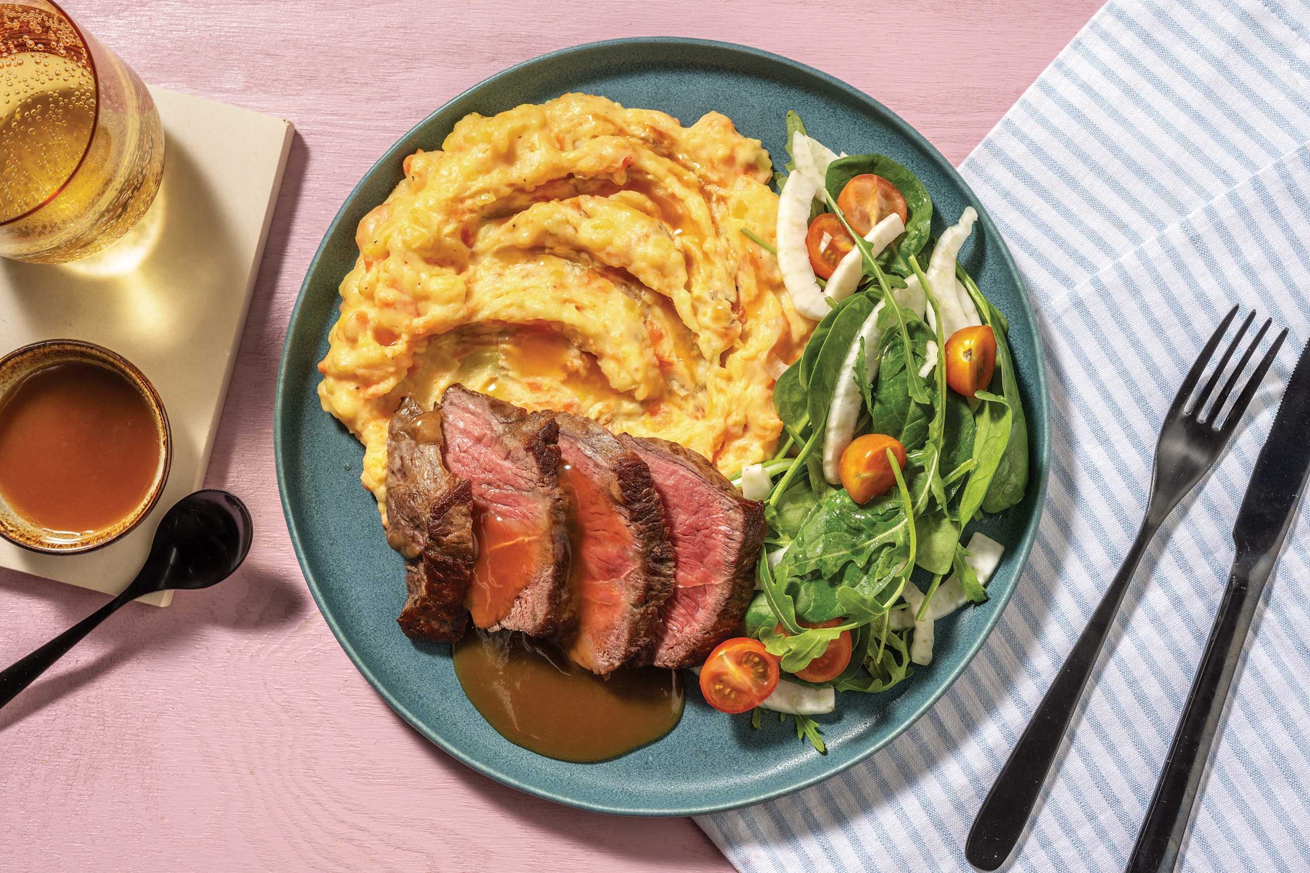 Seared Beef Rump & Carrot-Potato Smash