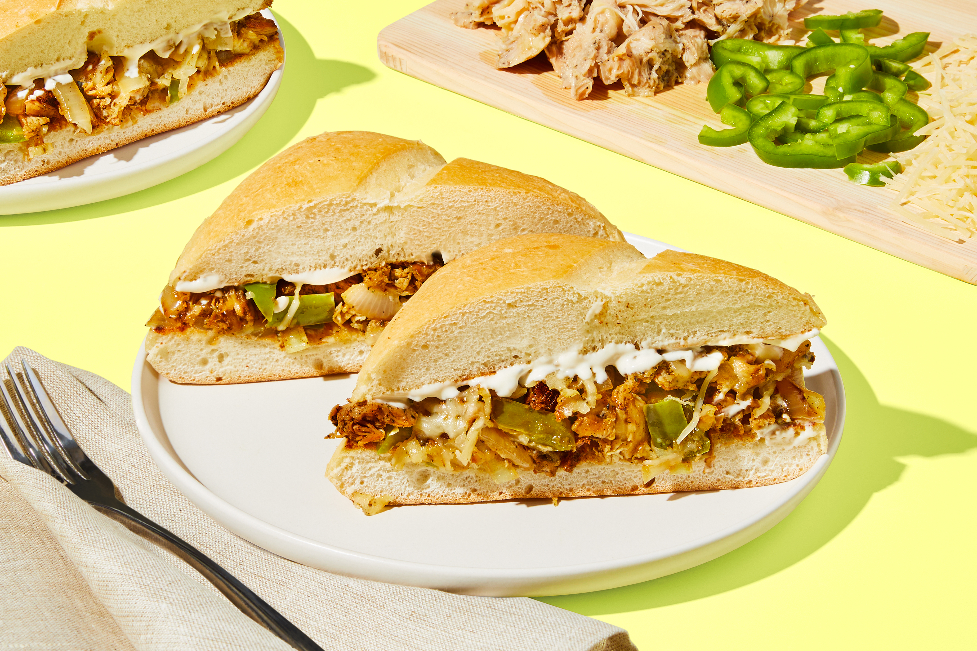 Cheesy Chicken & Green Pepper Sammies