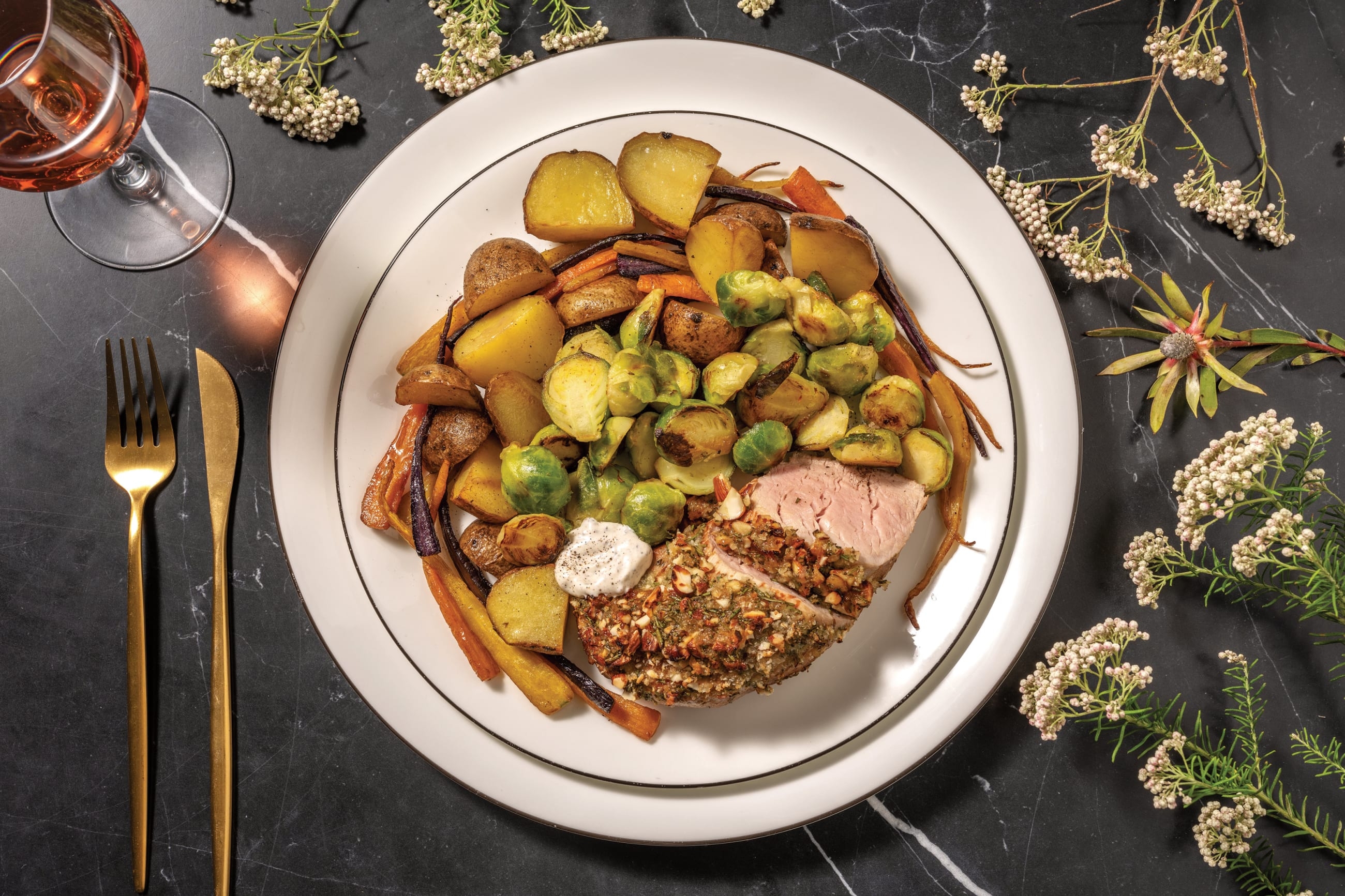 Almond-Crusted Pork & Butter Roast Veggies