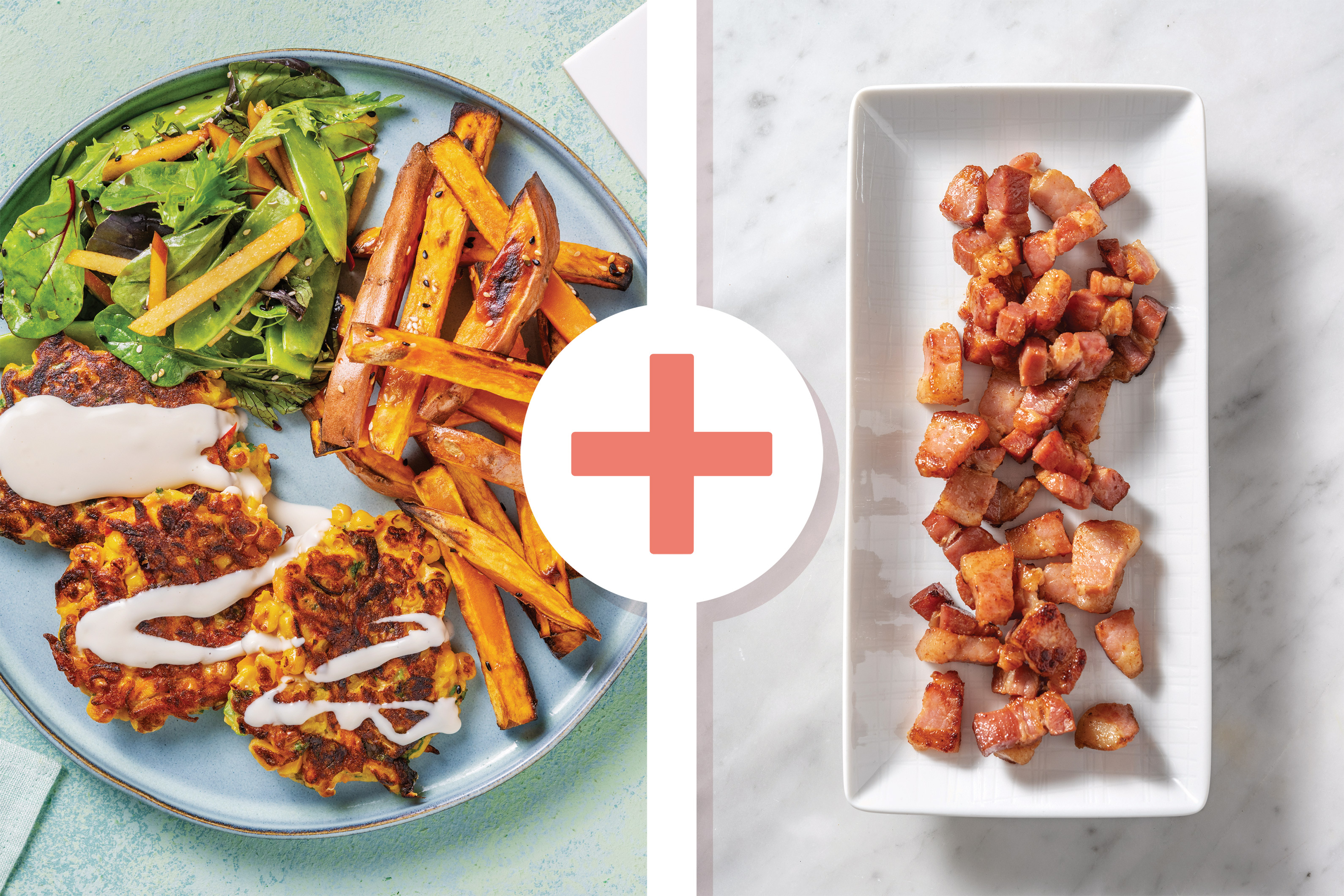 Corn-Bacon Fritters & Pea Salad