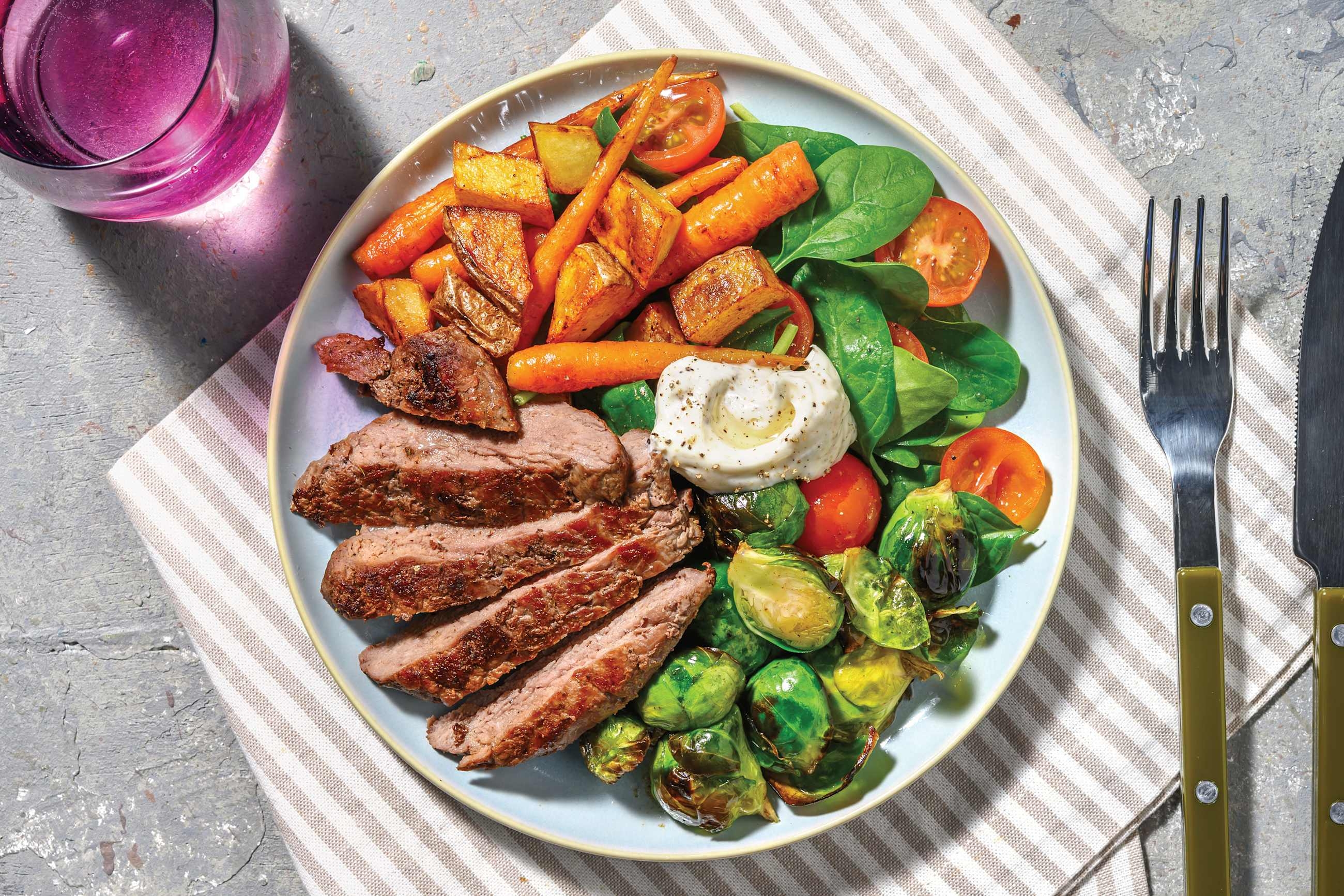 Seared Rump & Sprout-Dutch Carrot Toss