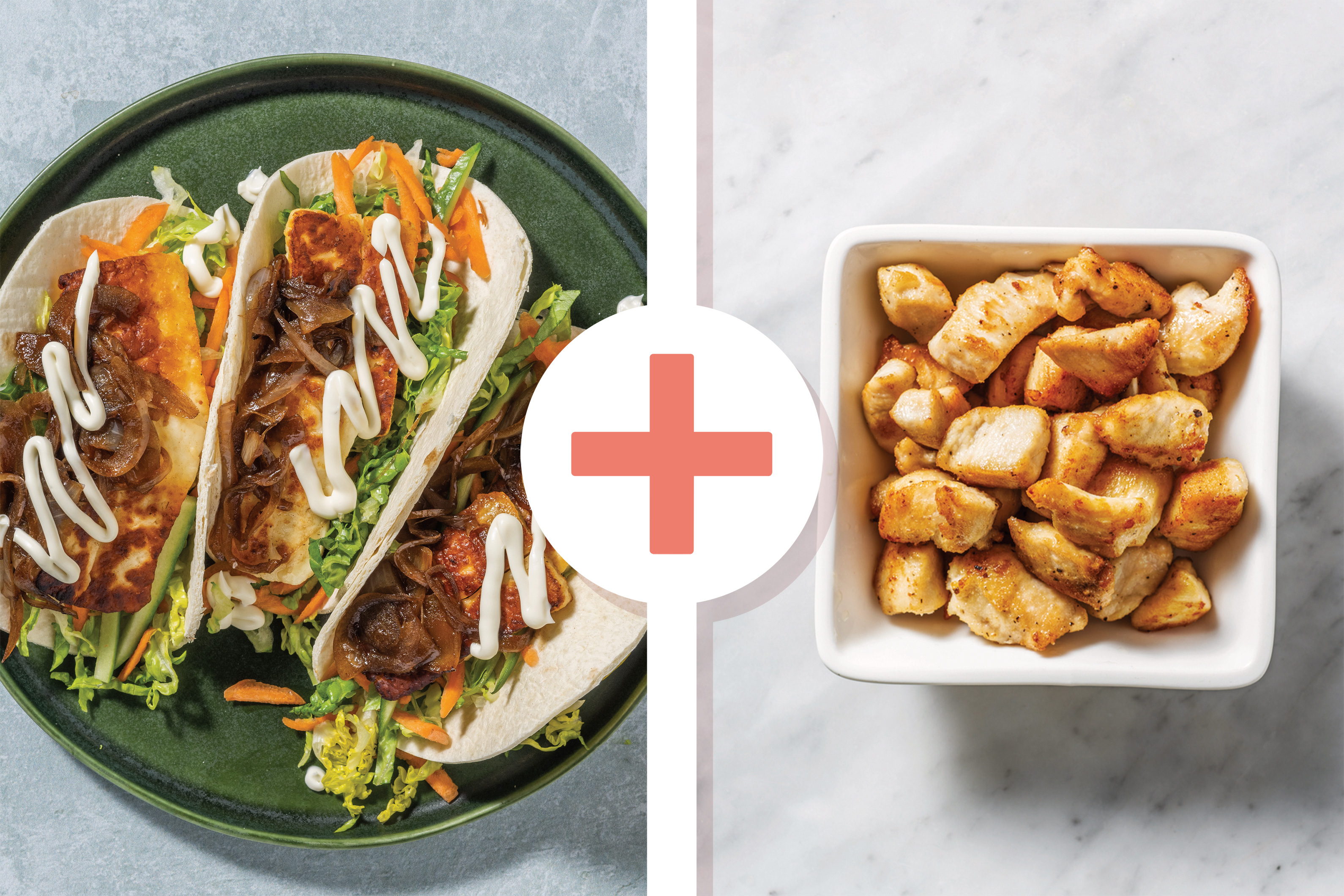 Haloumi, Chicken & Caramelised Onion Tacos