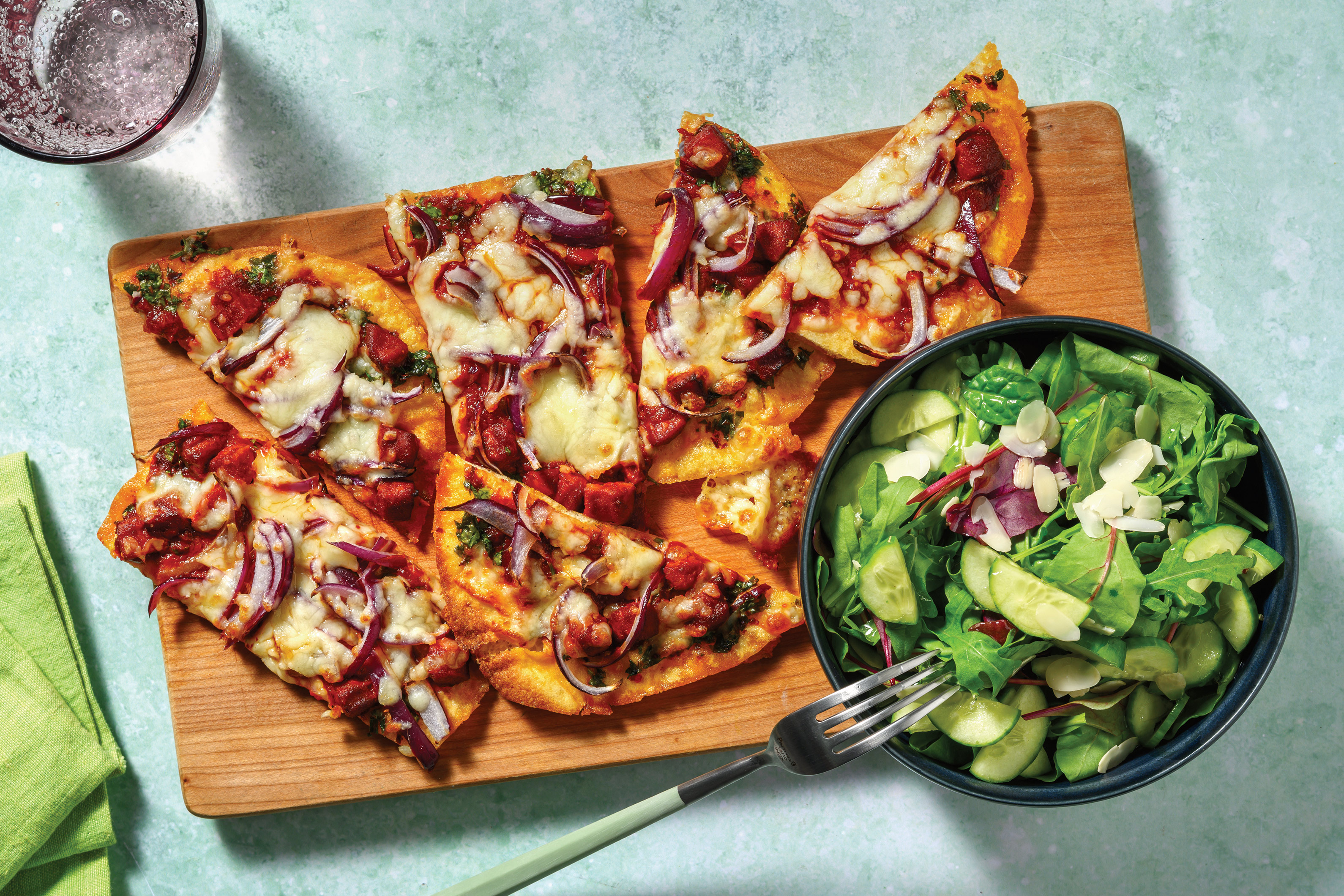 Quick Chorizo & Chimichurri Flatbread Pizza