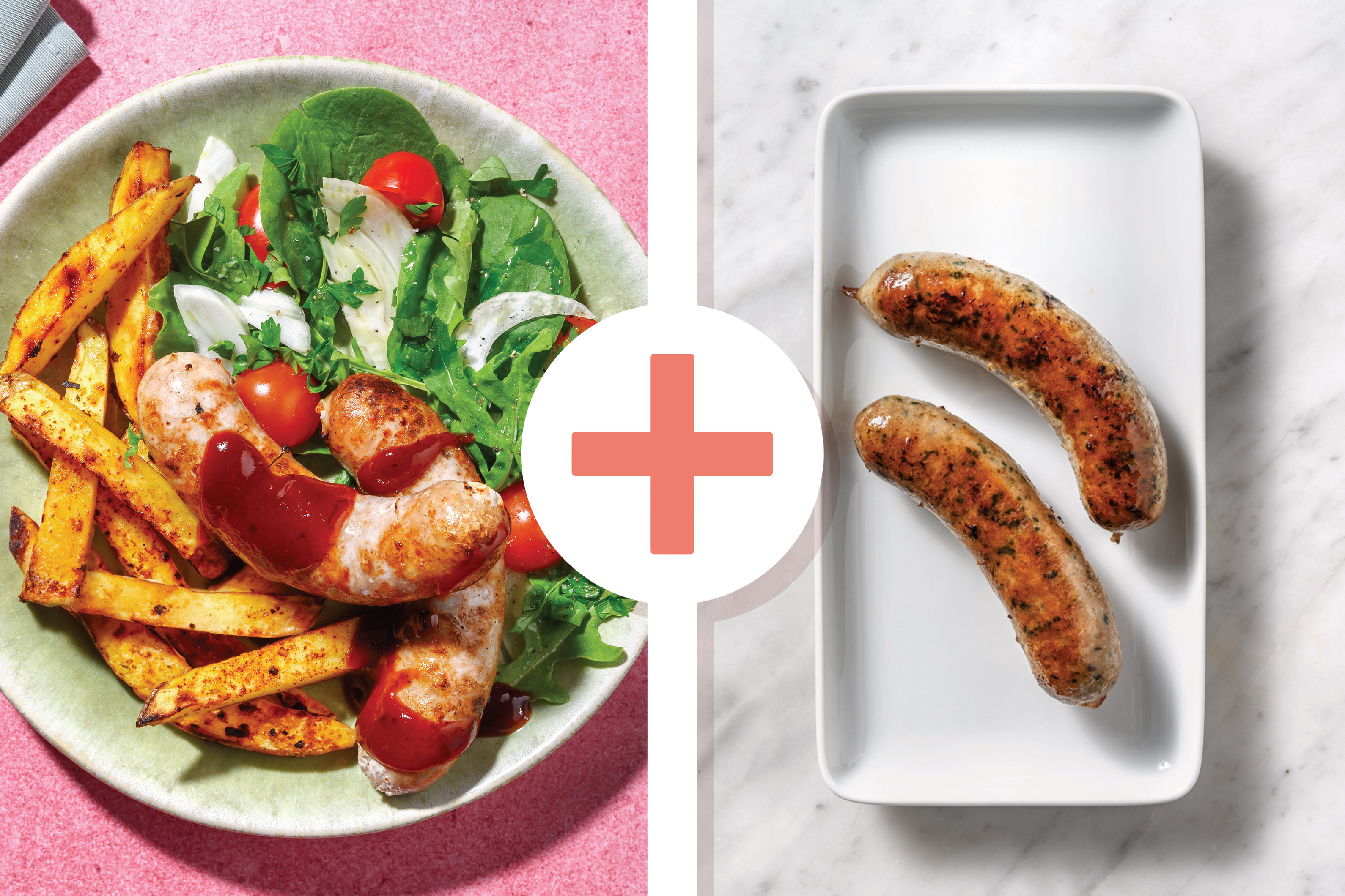 Double Herby Pork Sausages & Pre-Cut Fries