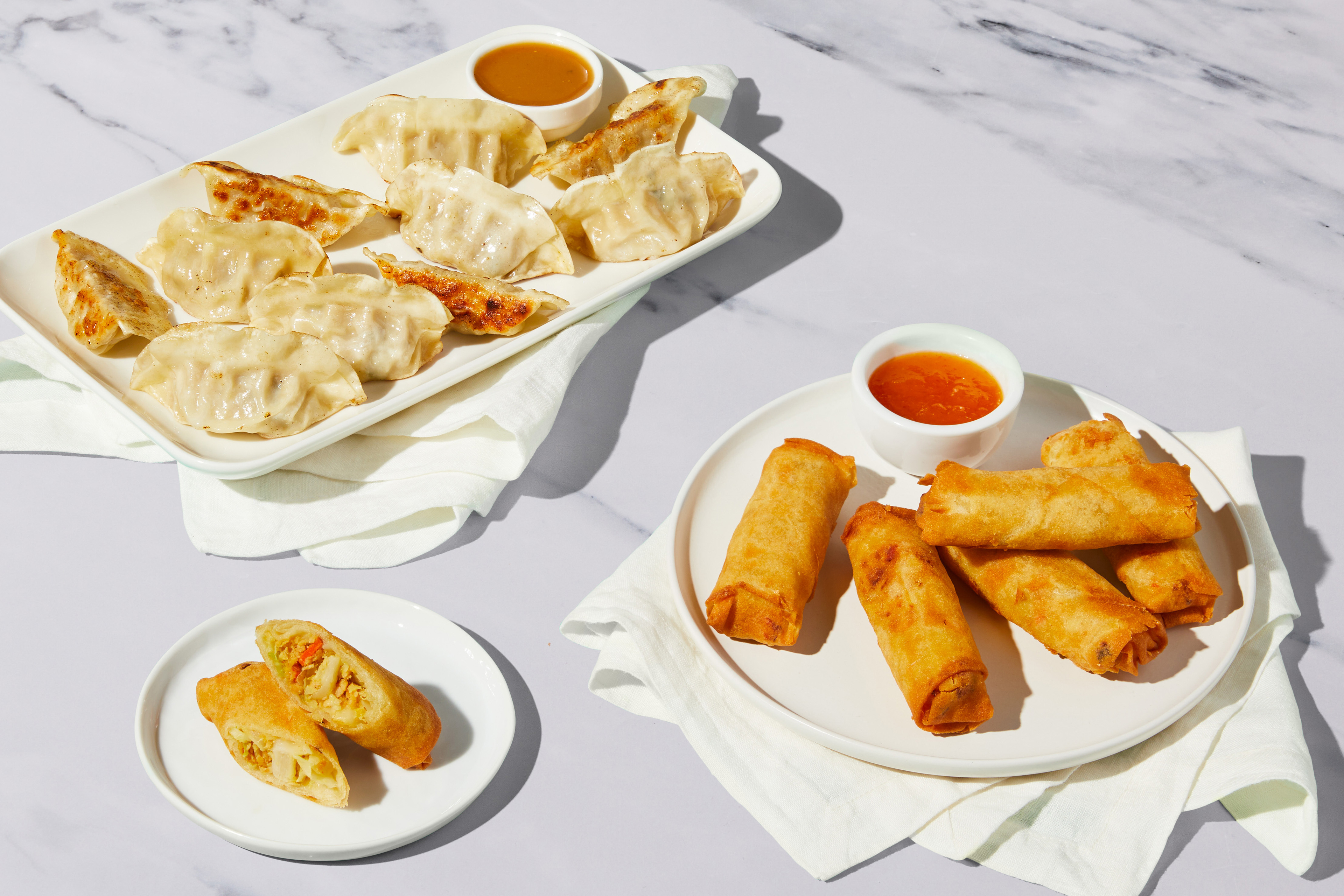 Pork Dumplings & Veggie Spring Rolls