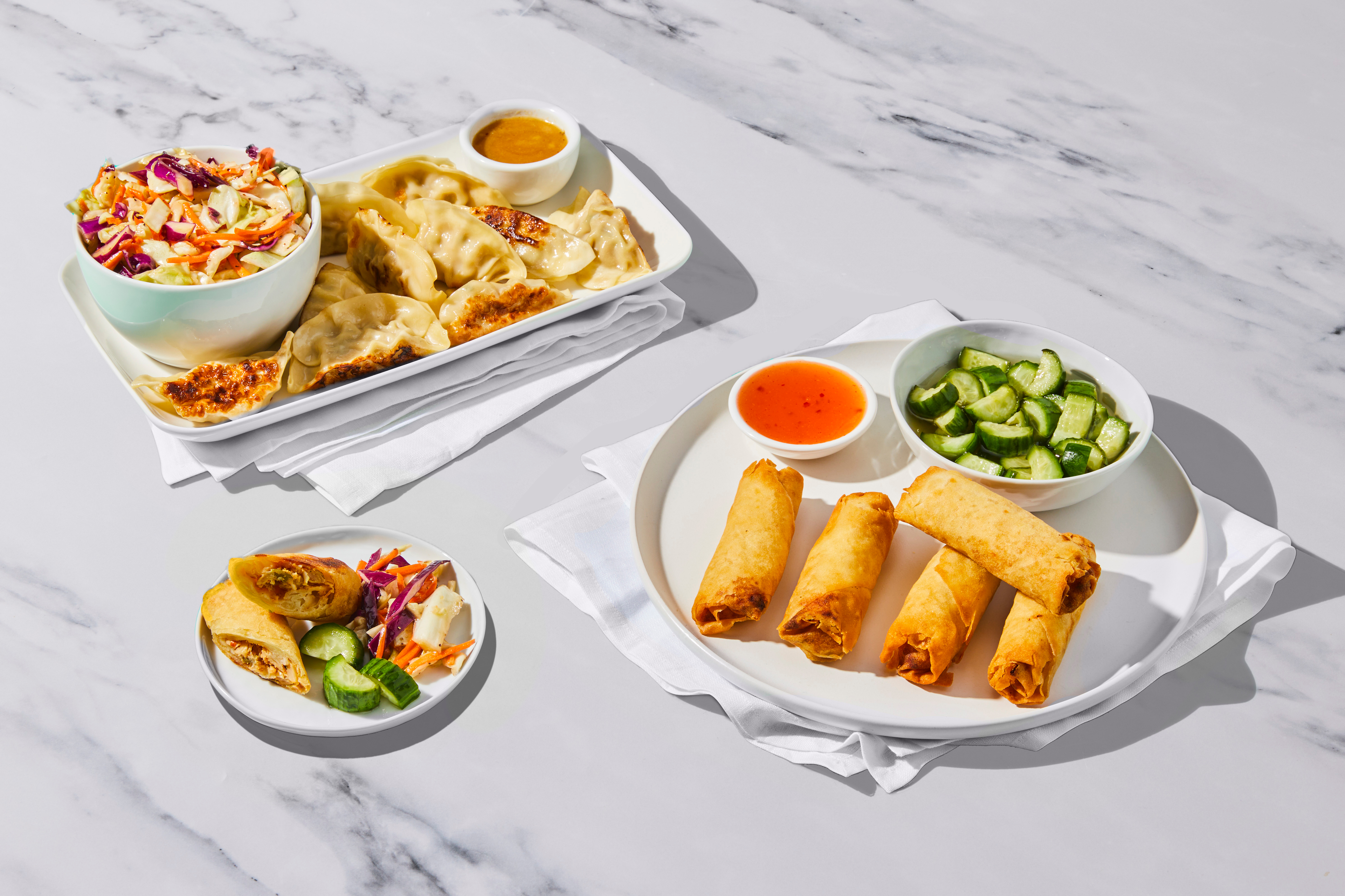 Pork Dumplings & Veggie Spring Rolls Board