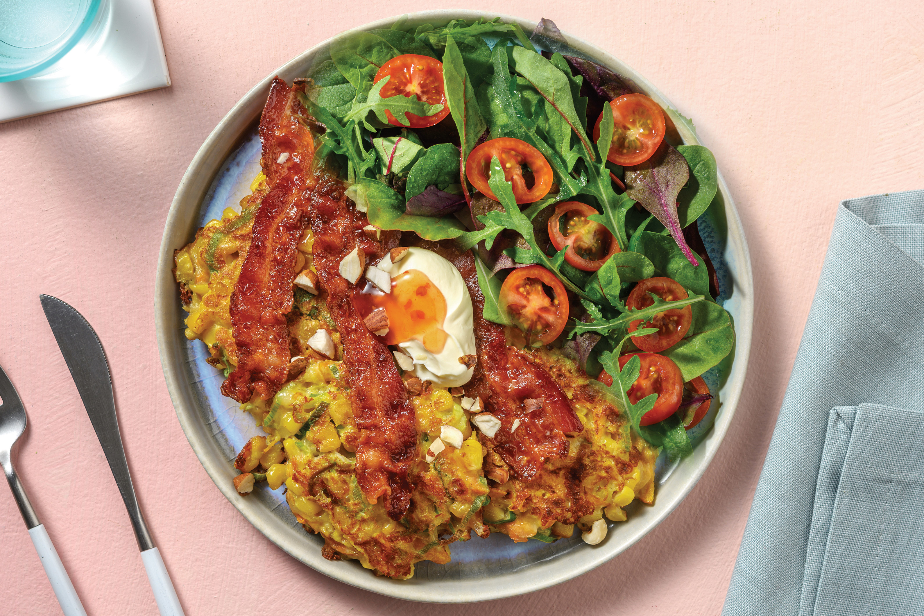 Corn Fritter & Bacon Stack