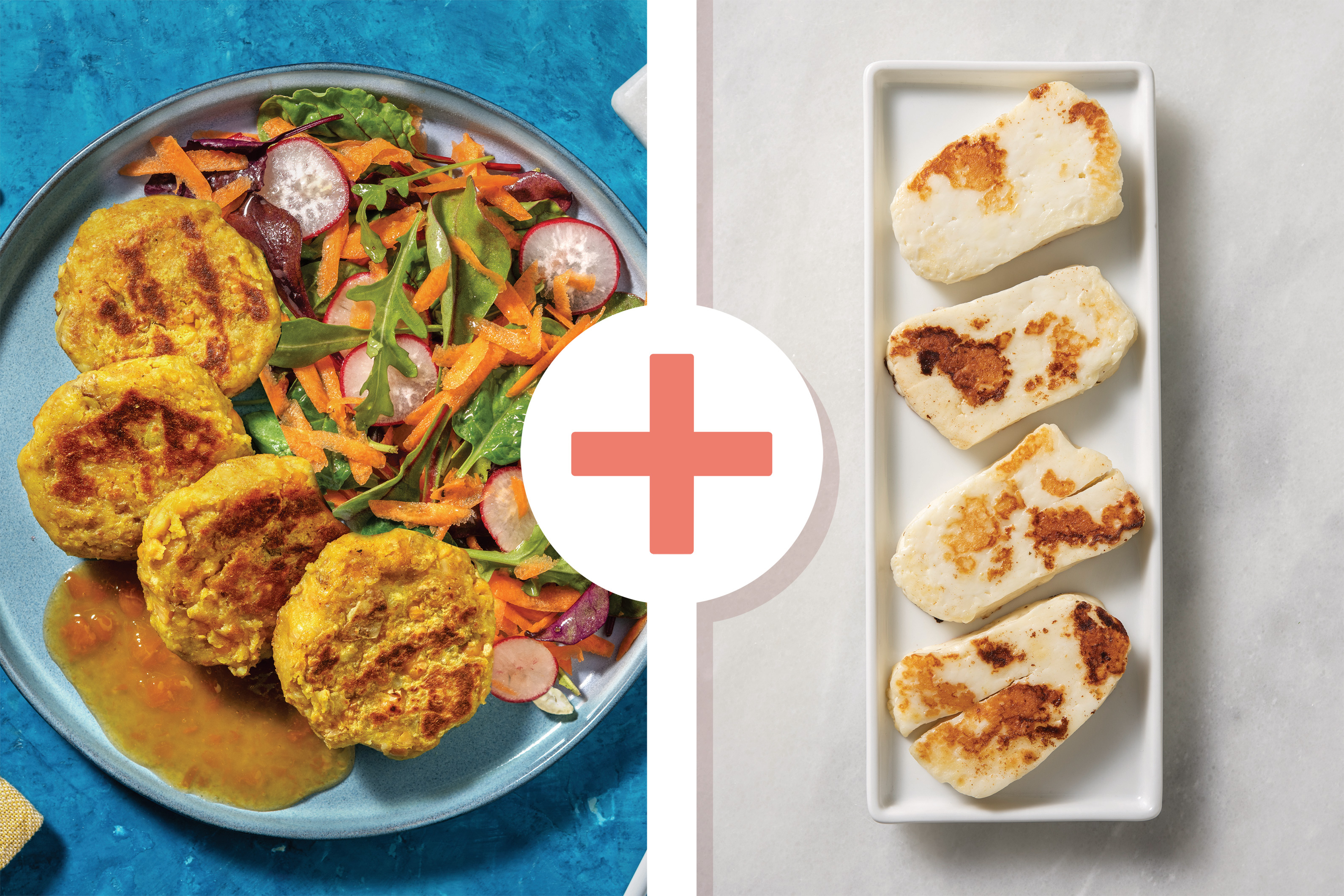 Indian Potato Chickpea Patties & Haloumi