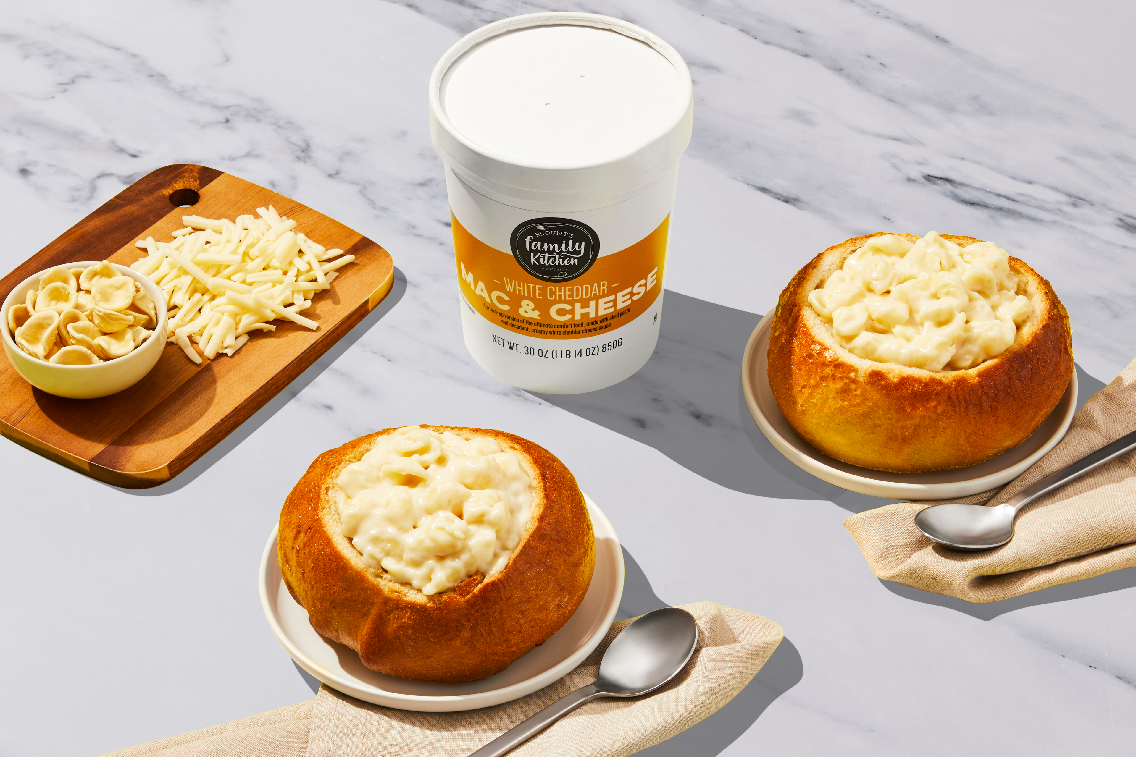 White Cheddar Mac in a Bread Bowl