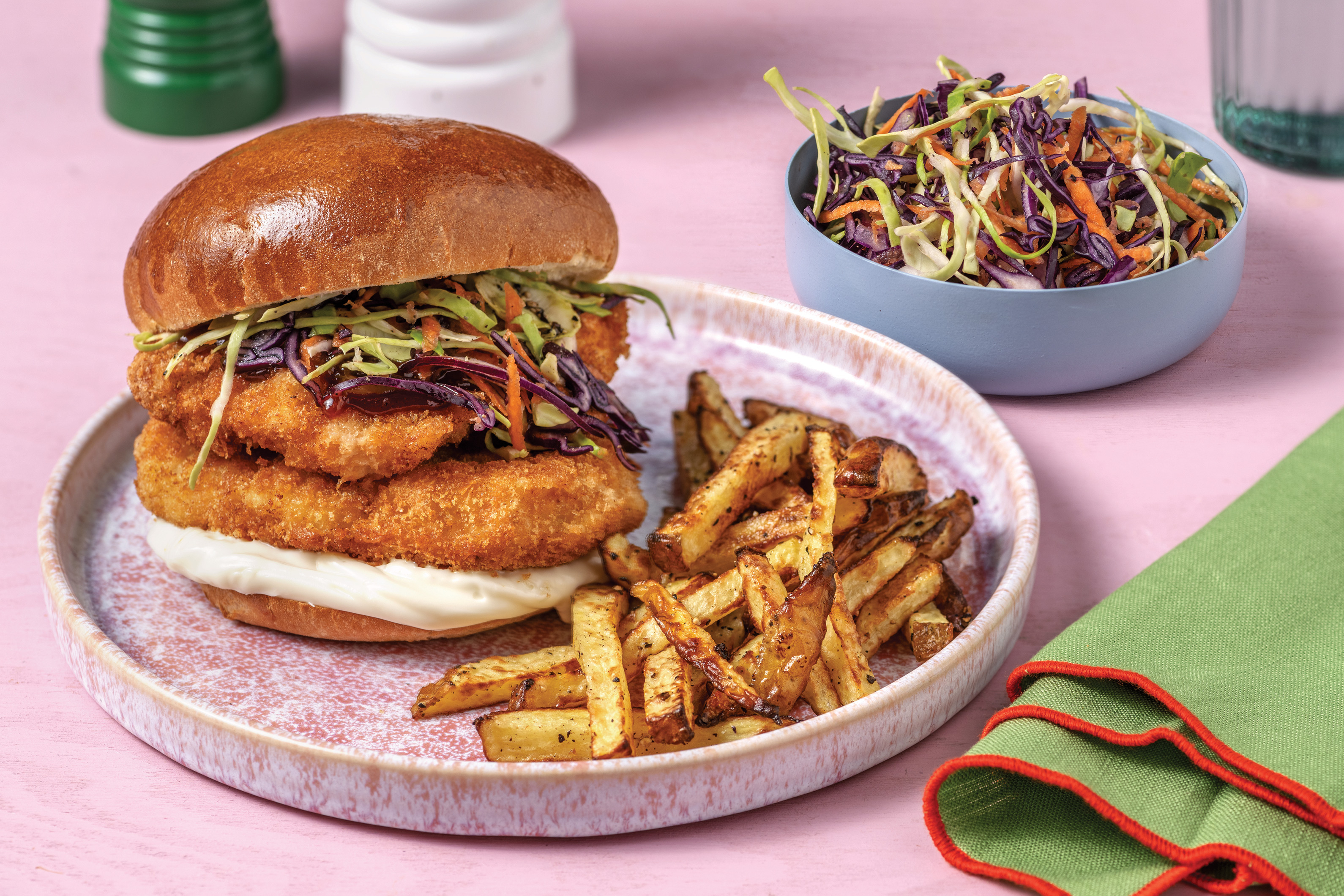 American-Spiced Pork Schnitzel & Slaw Burger