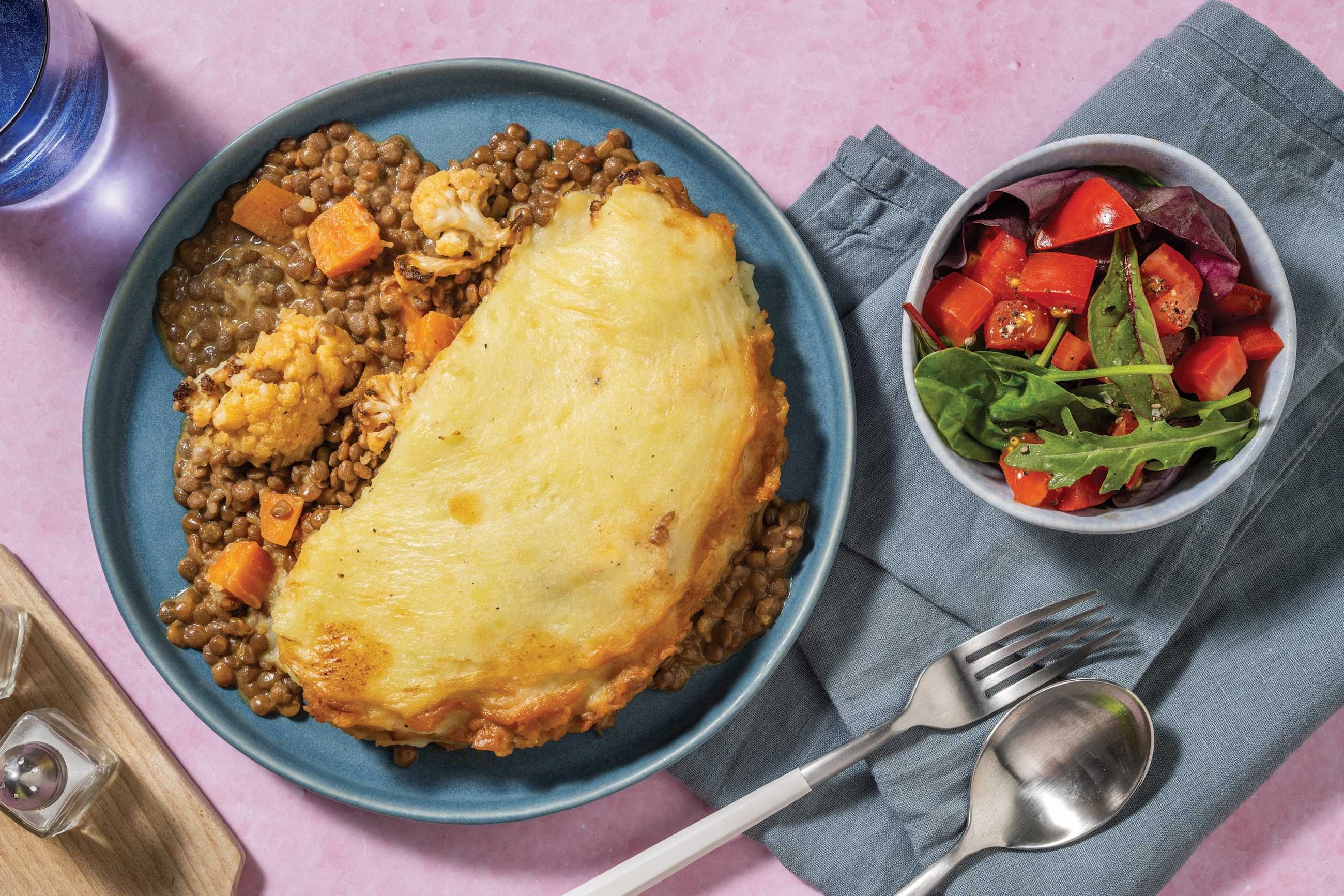 Potato-Topped Lentil, Chicken & Cauli Curry Pie