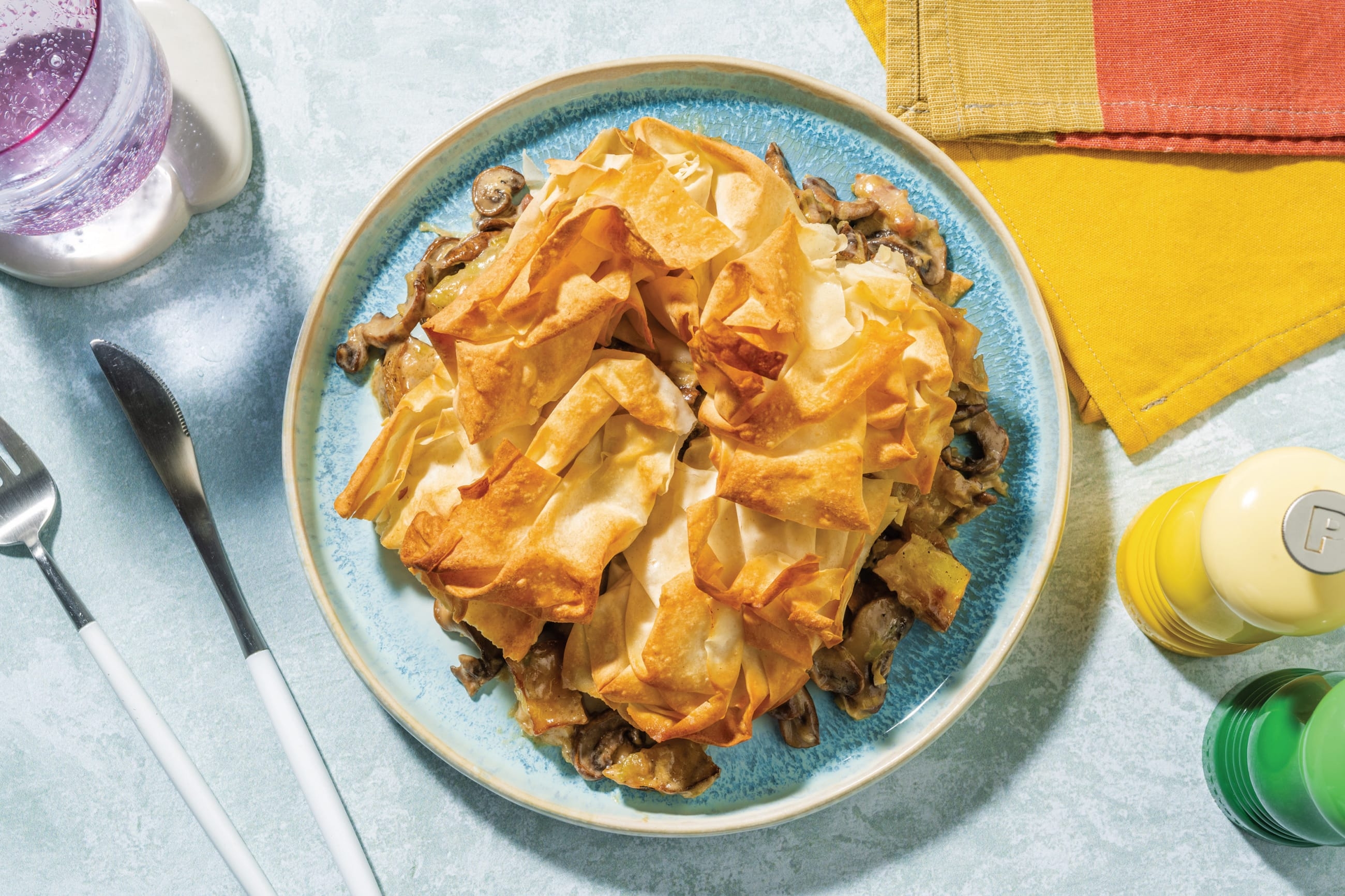 Creamy Plant-Based Mince & Mushroom Filo Pie