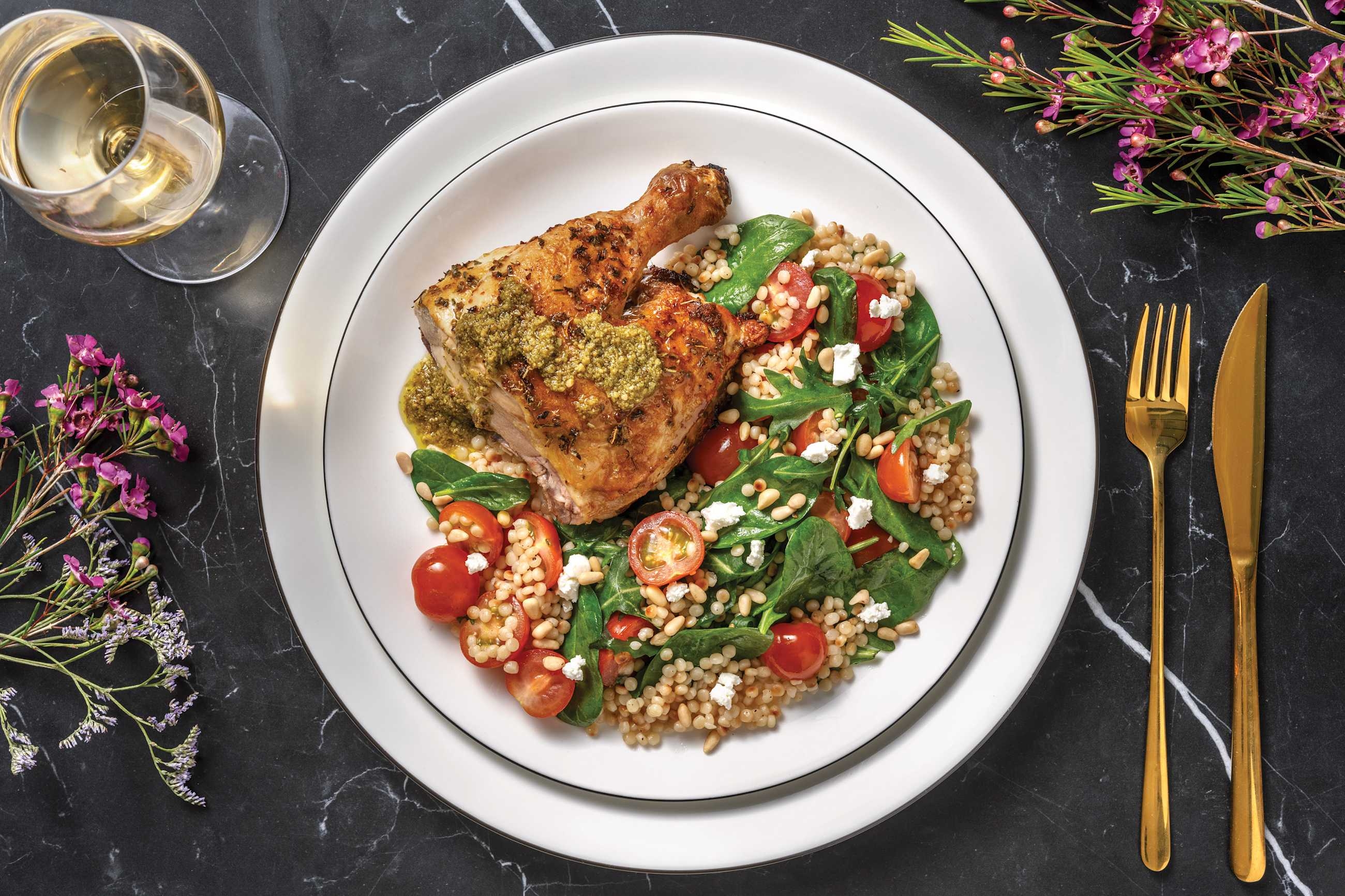 Plant-Based Crumbed Chicken & Cherry Tomato Pearl Couscous