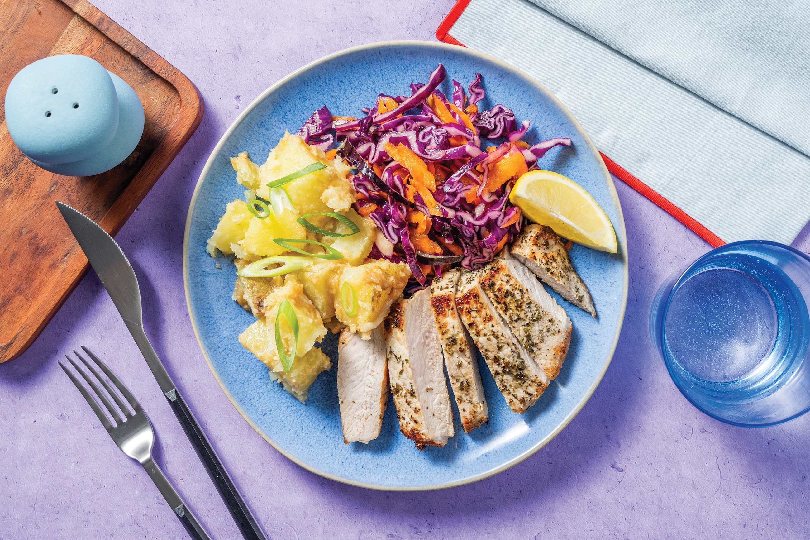 Spiced Pork & Tahini Crushed Potatoes