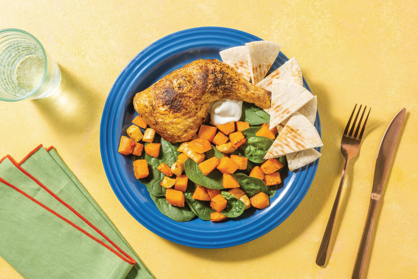 Indian Roast Chicken & Veggies with Flatbreads & Garlic Yoghurt