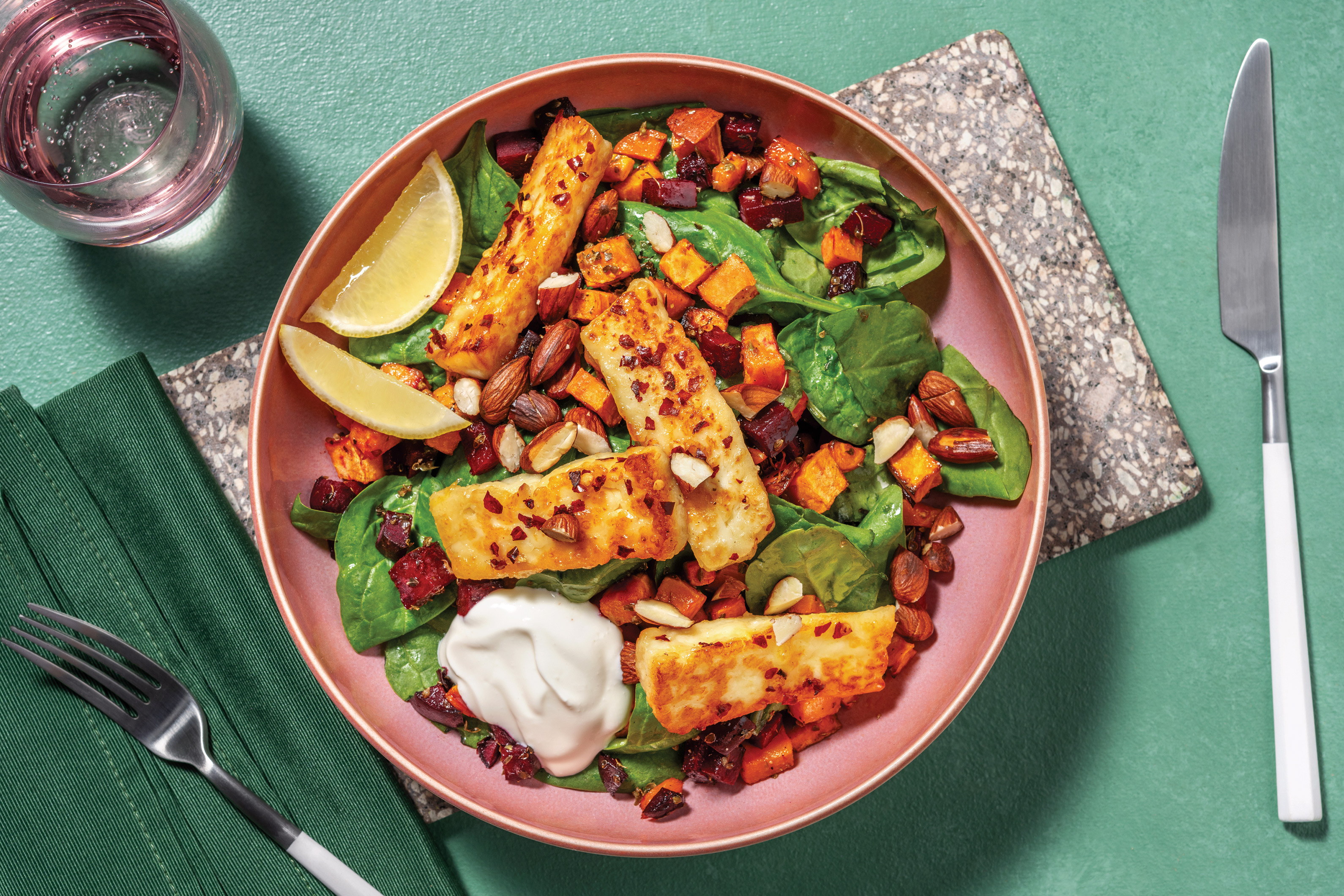 Honey Glazed Haloumi & Roast Veggie Toss