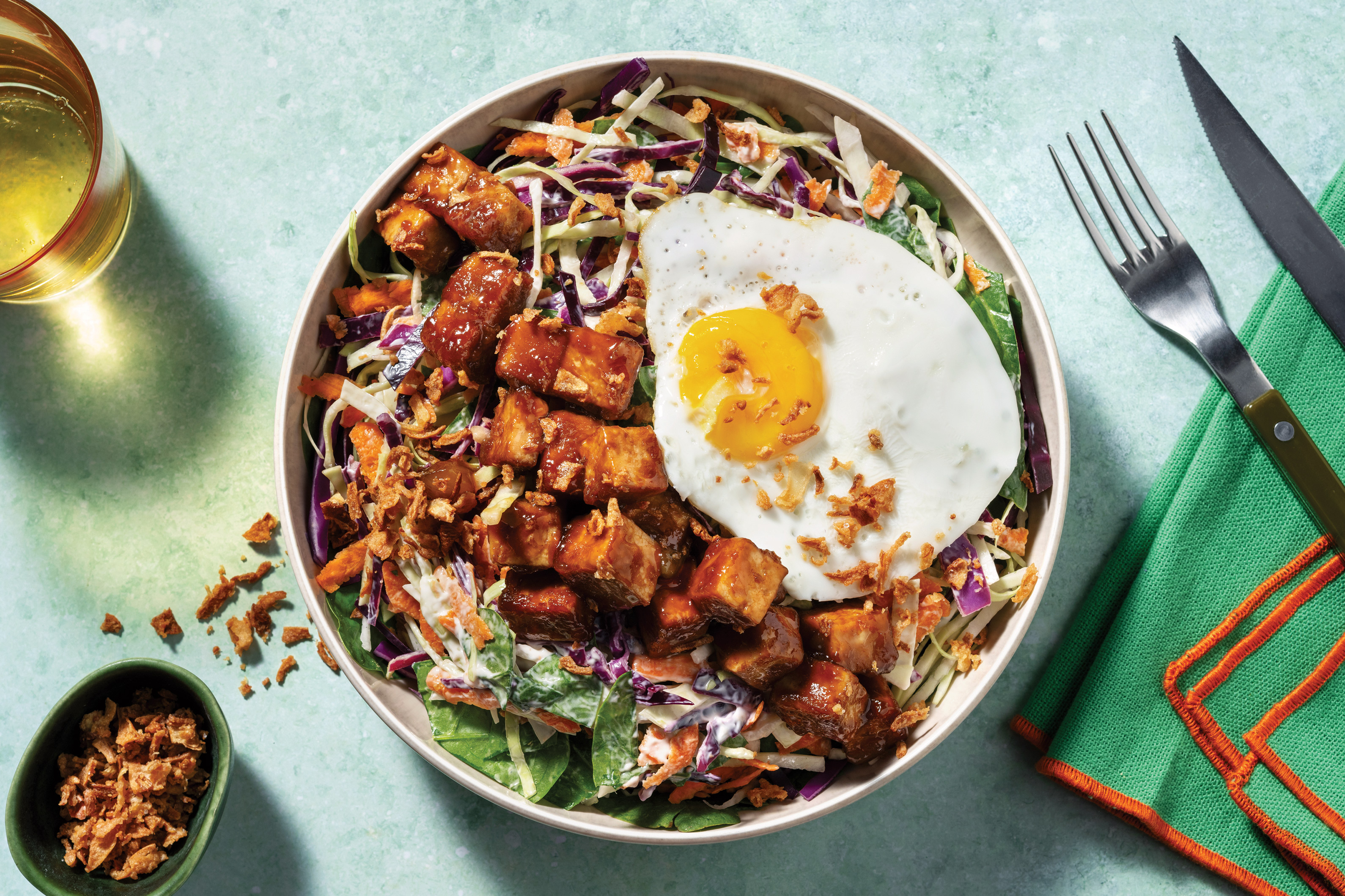 Sticky Plum Sauce Tofu Slaw Bowl