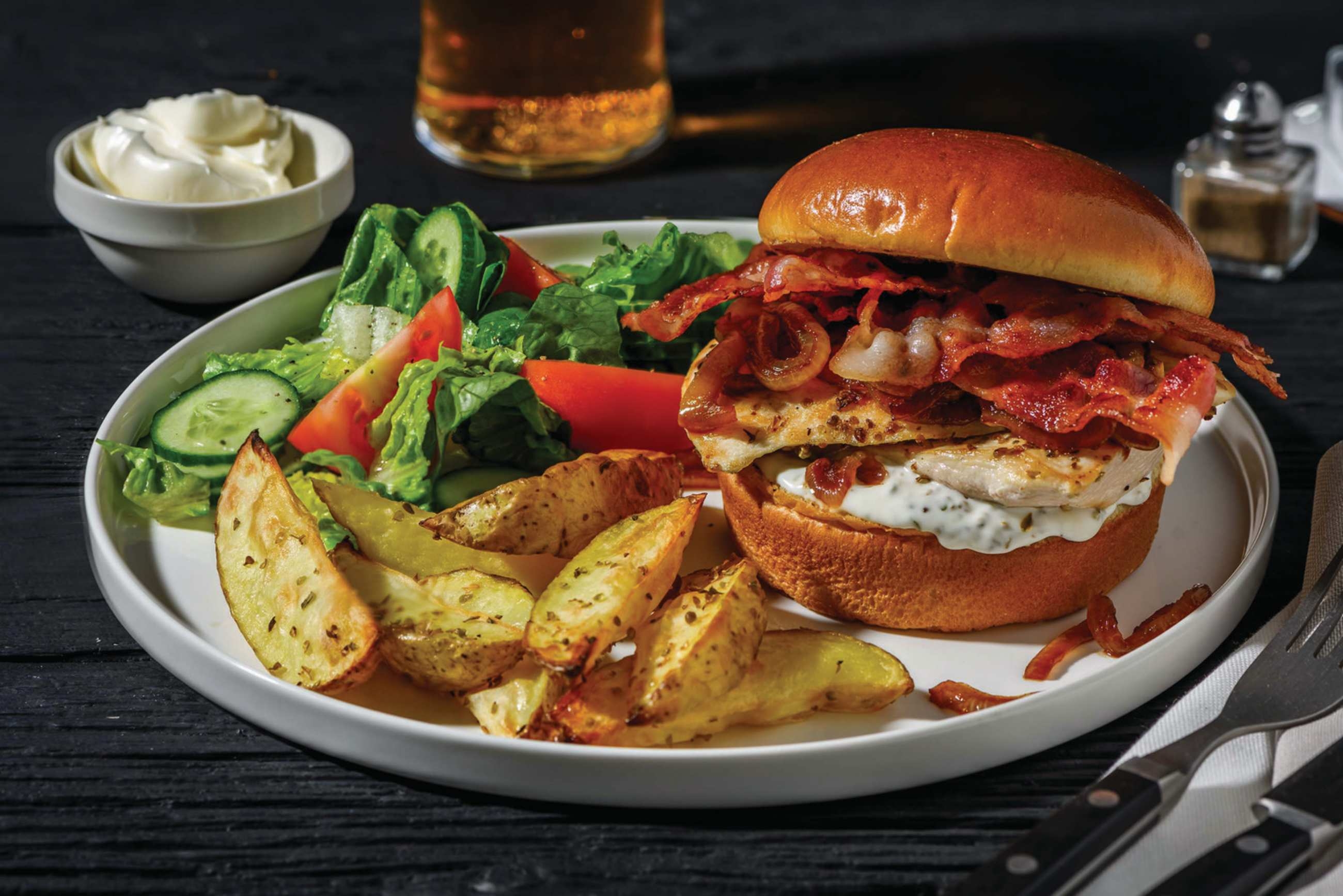 Caesar-Style Chicken & Bacon Burger