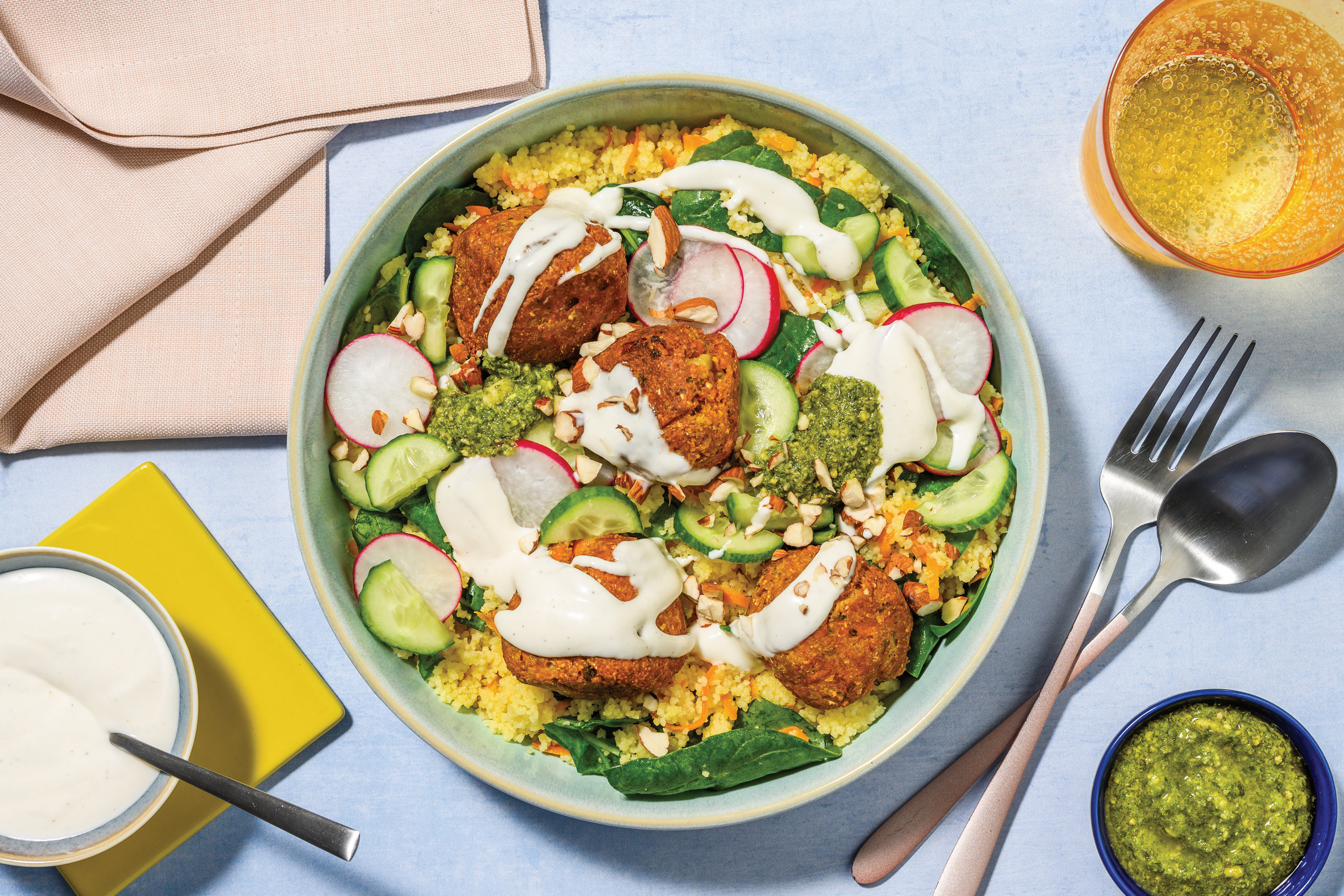 Nourishing Falafel & Cheesy Carrot Couscous Bowl