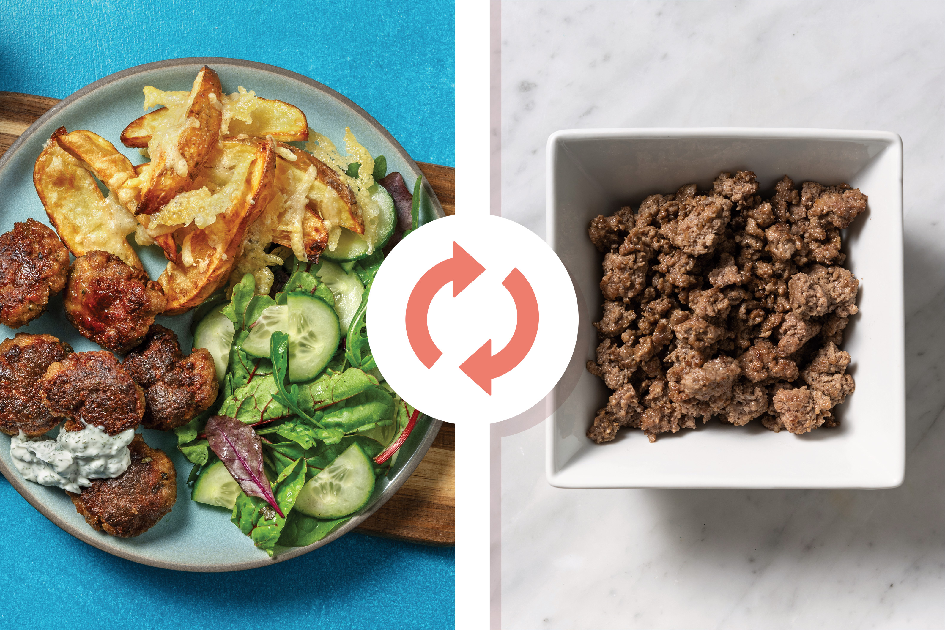 Mediterranean Beef Rissoles & Cheesy Wedges