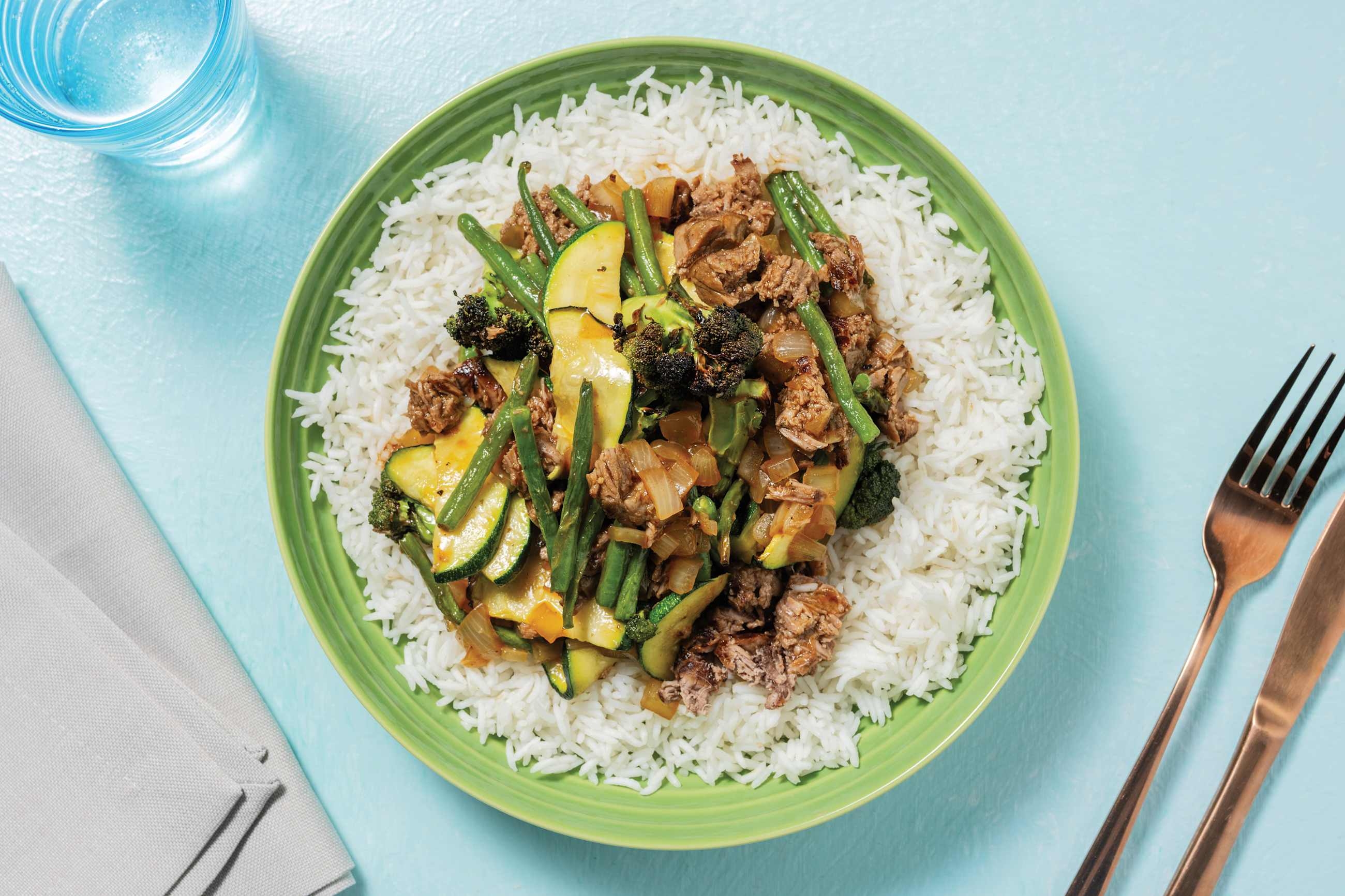 Katsu Beef Brisket & Roast Veggie Curry with Buttery Rice