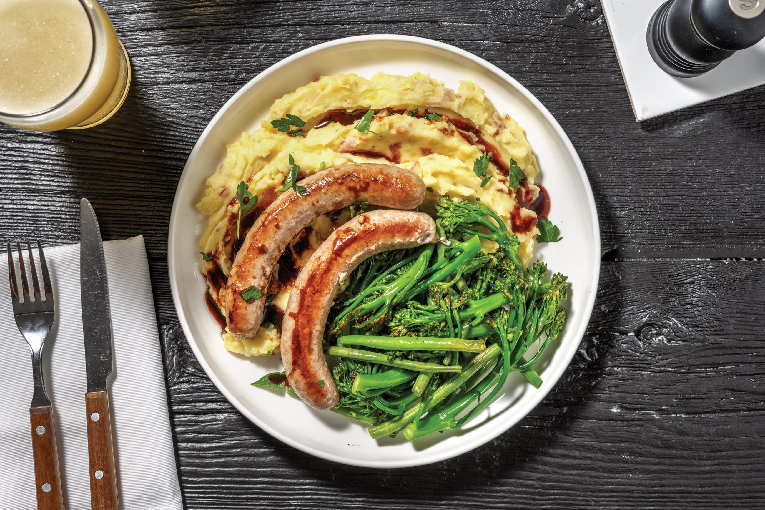 Sticky Pork Sausages & Parmesan-Bacon Mash