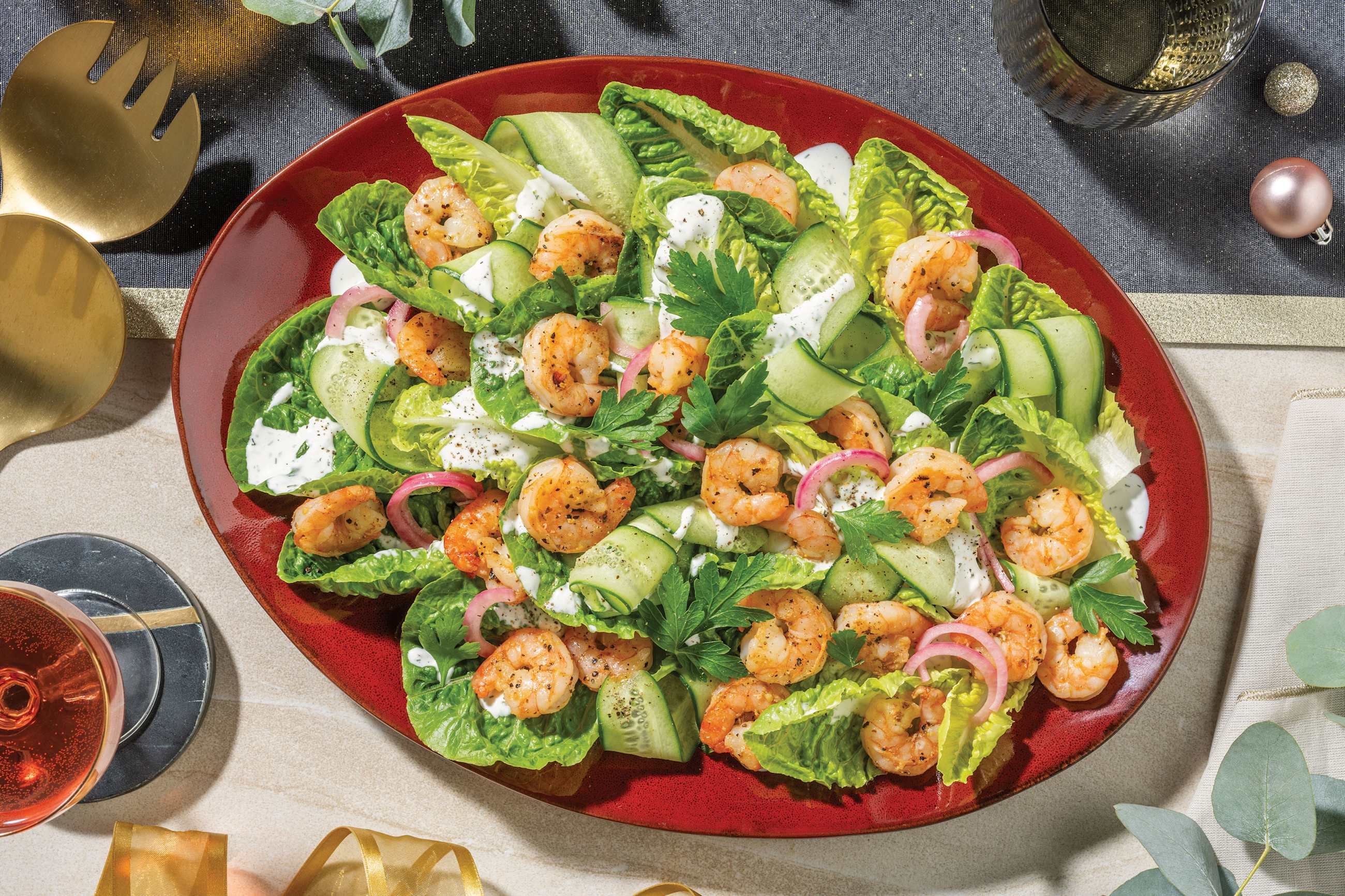 Lemon Pepper Prawn Salad & Creamy Dill Dressing