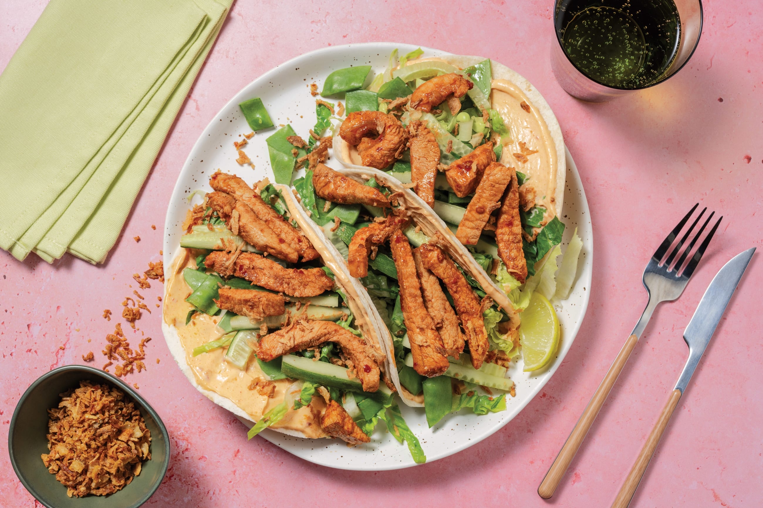 Garlic Tofu & Pea Pod Tacos