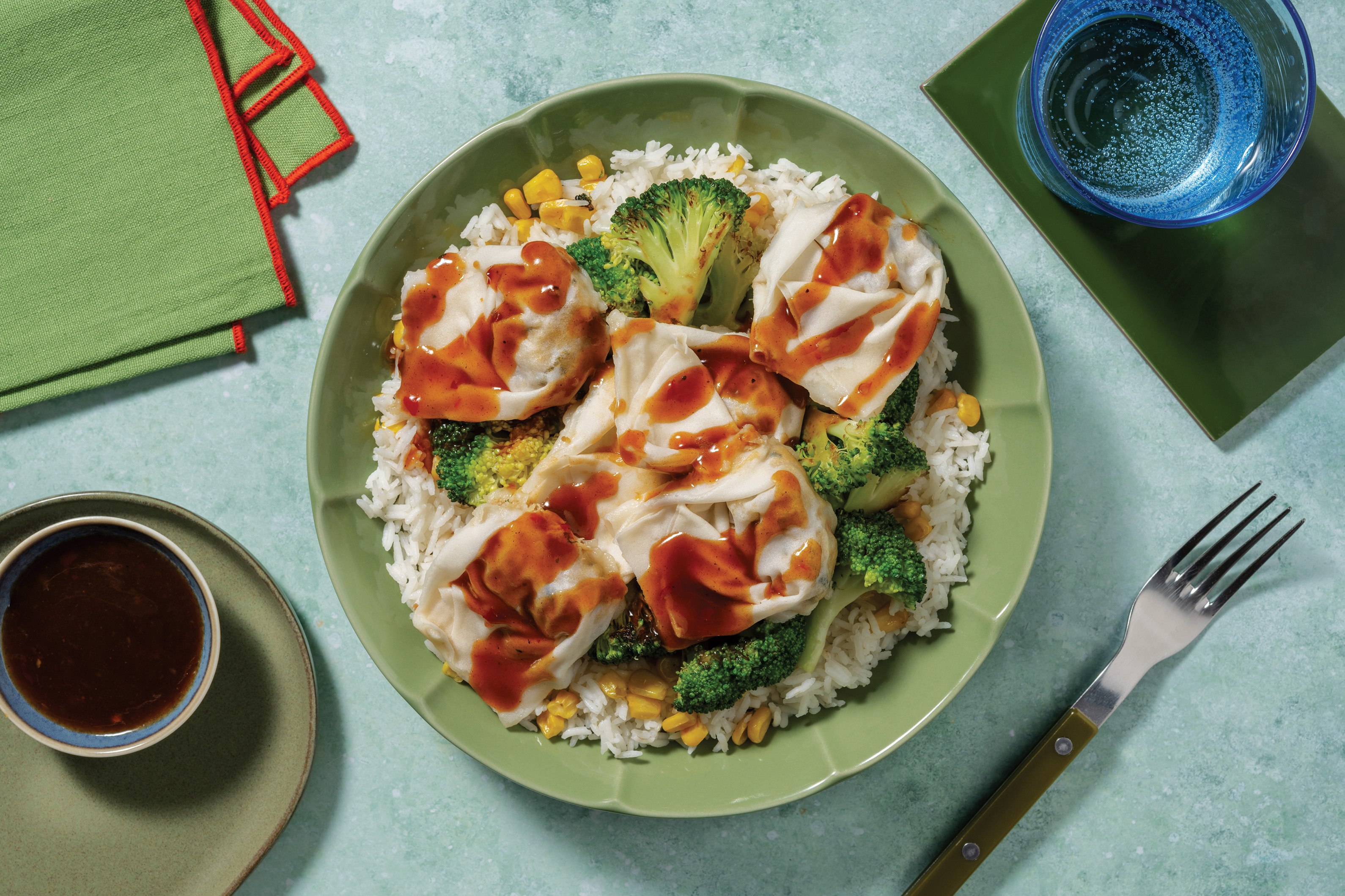 Sticky Prawn Wontons & Corn Rice
