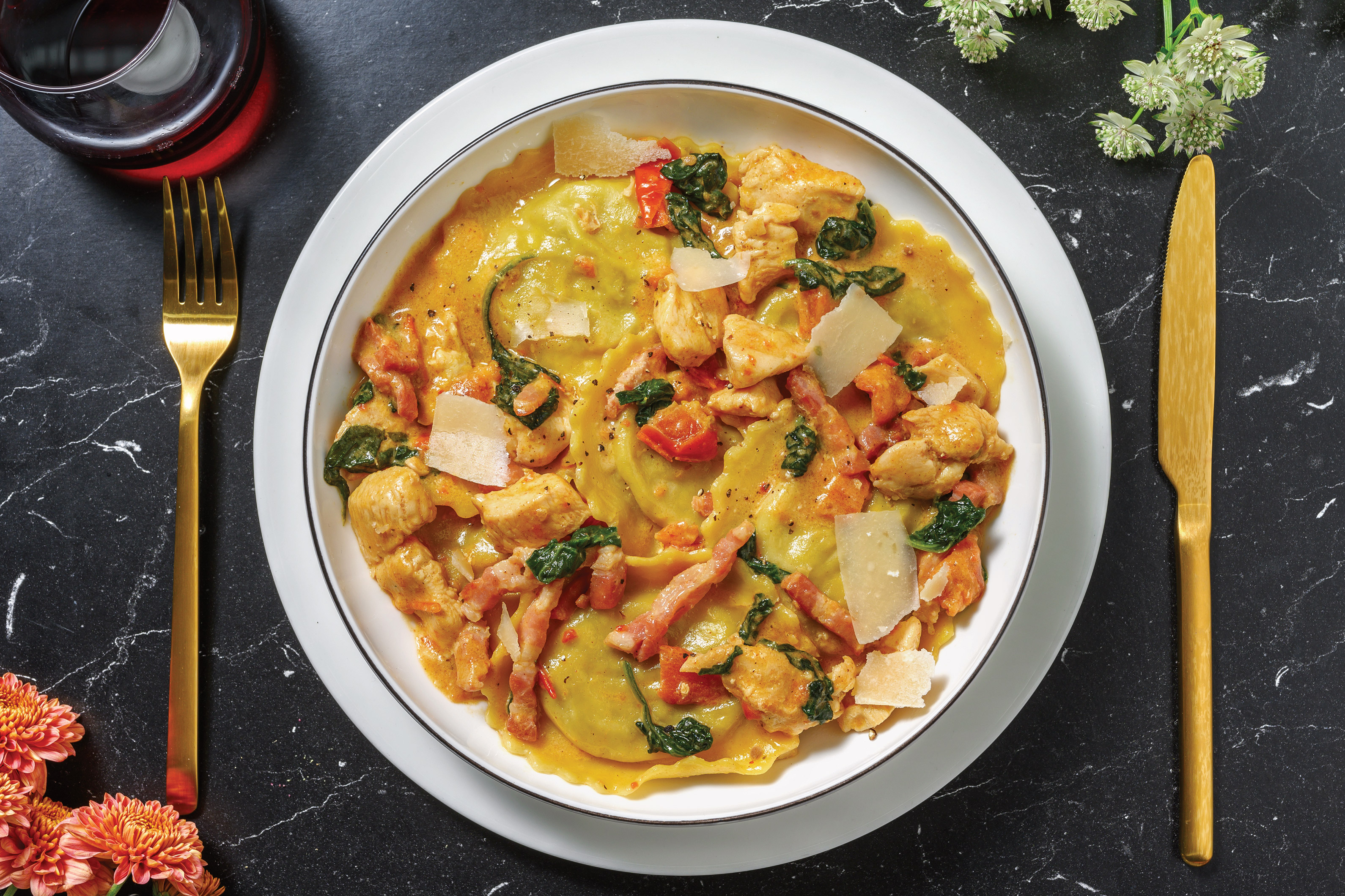 Saucy Chicken & Bacon Pumpkin Ravioli