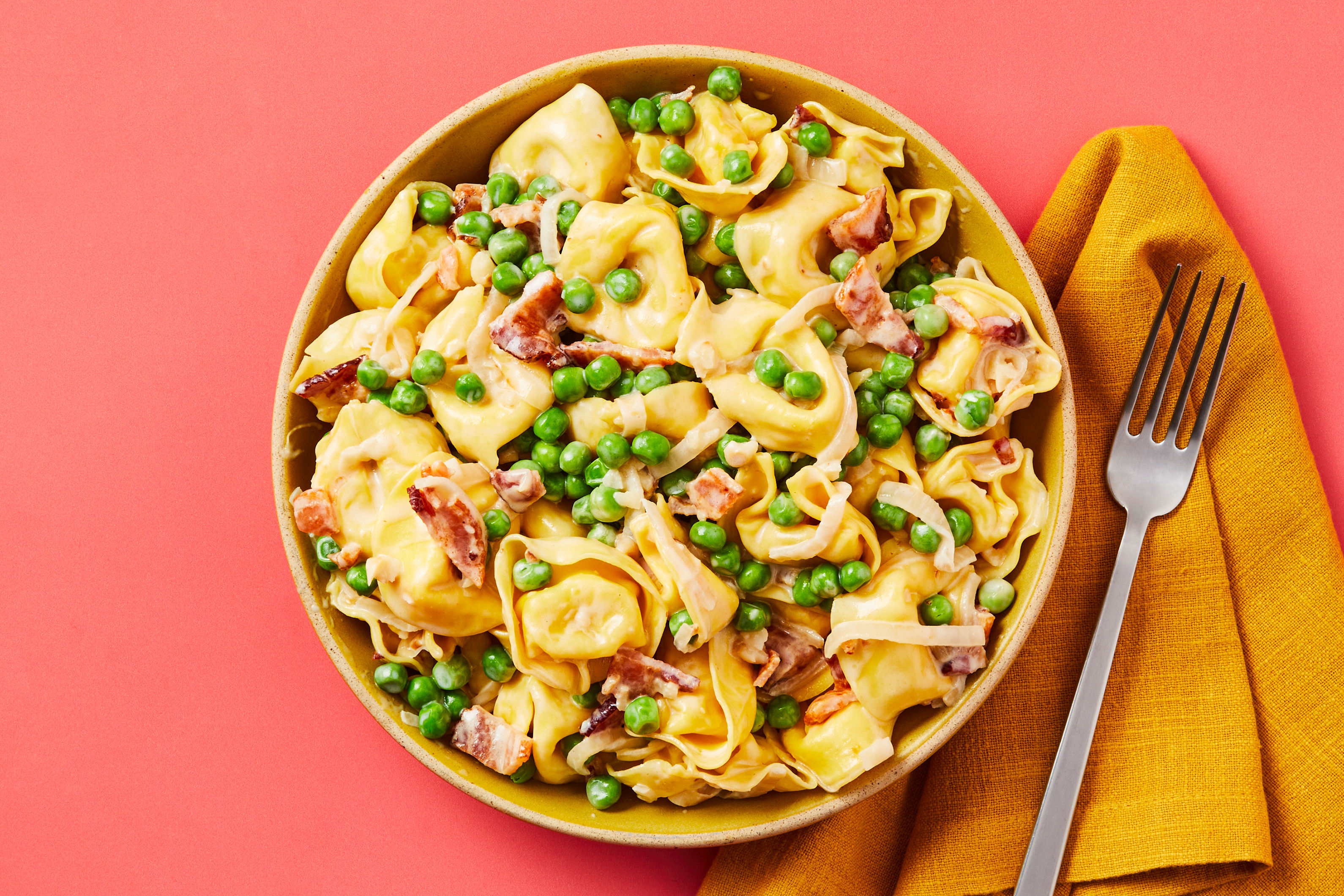 Tortelloni with Peas & Bacon