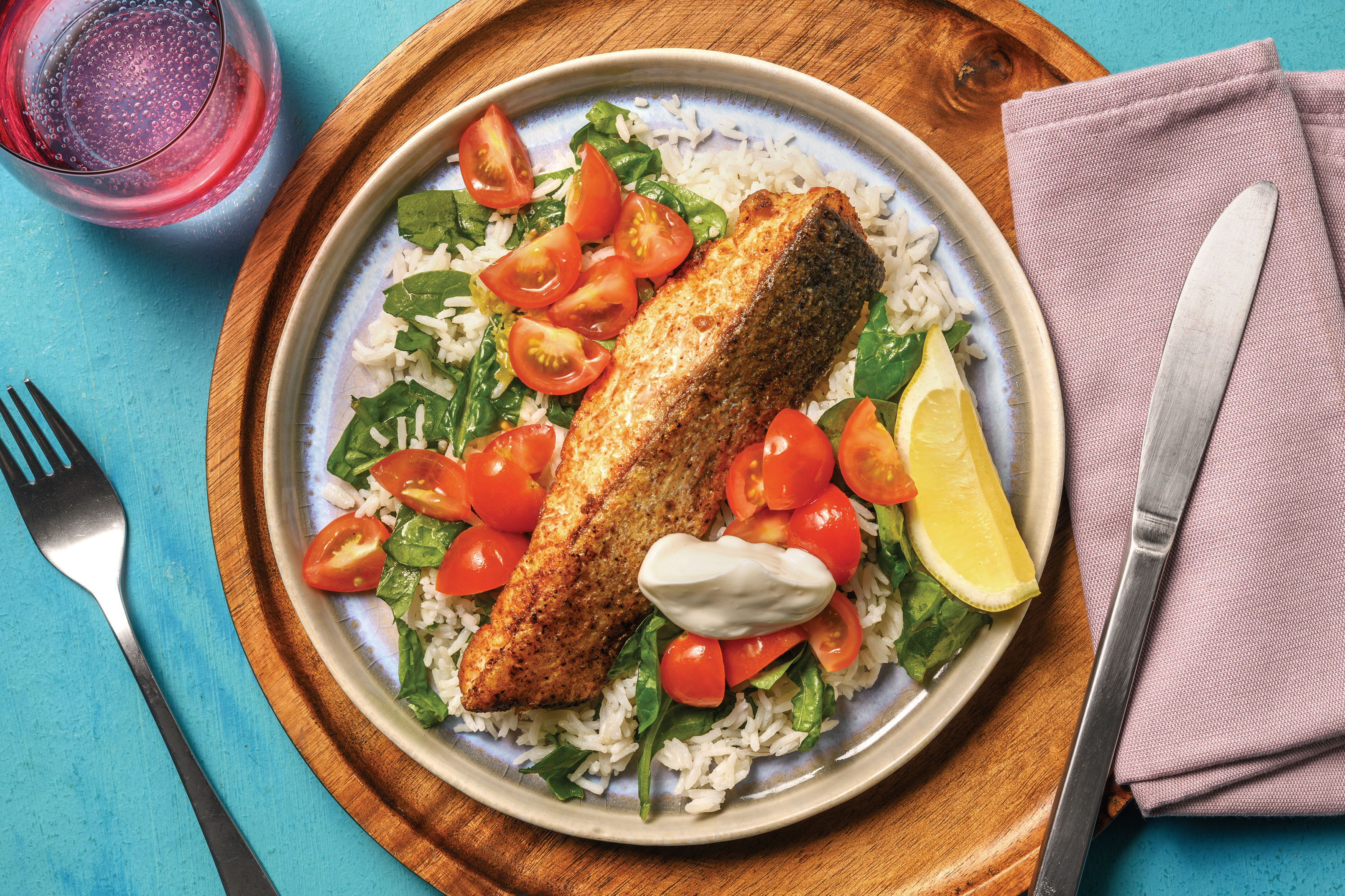 Easy Baja Salmon & Spinach Garlic Rice