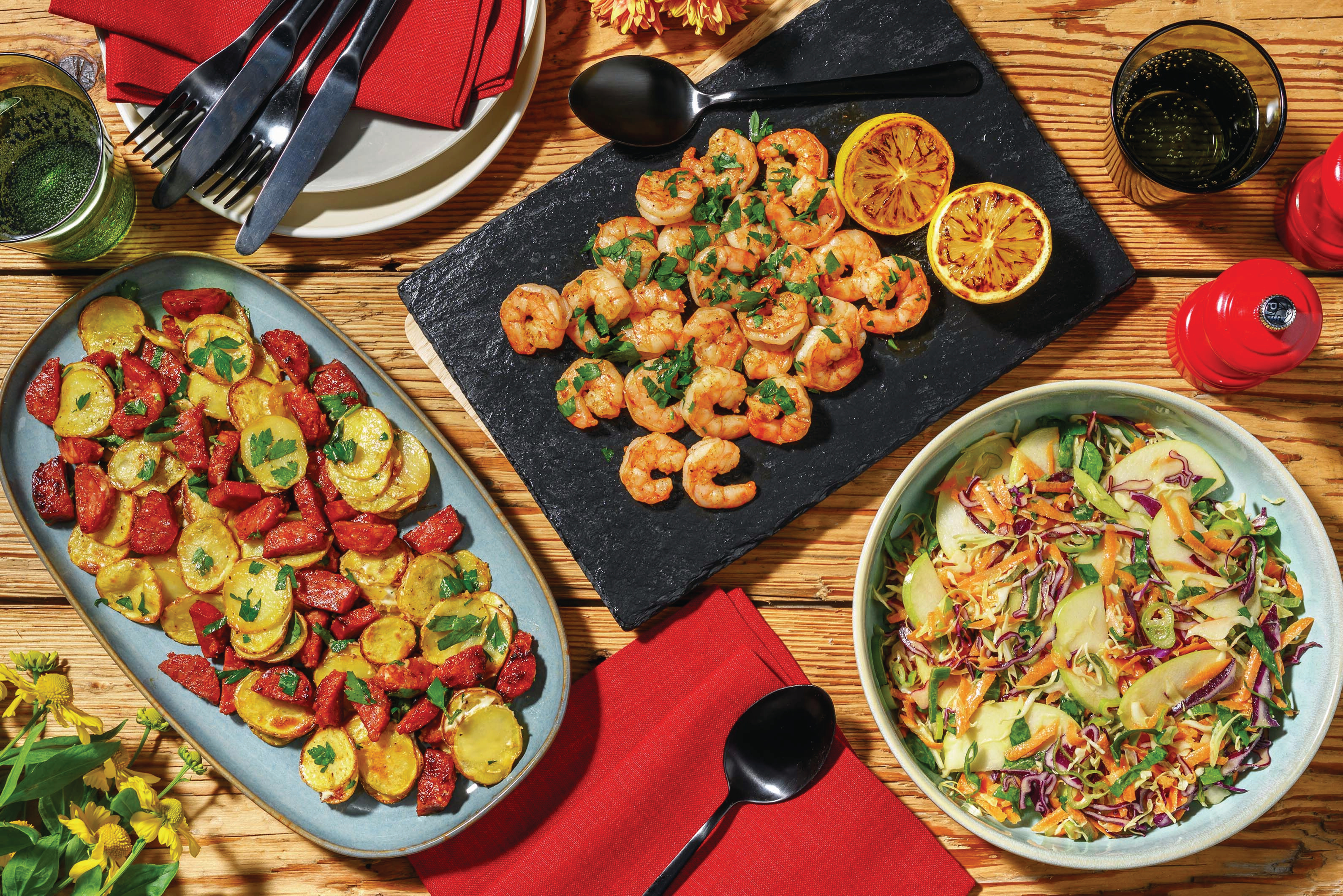 Grilled American Prawns & Chorizo Potato Salad