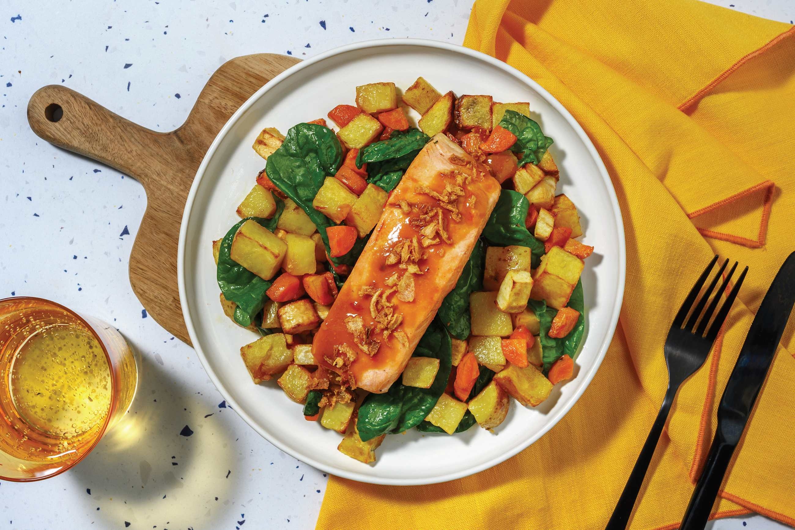 Miso-Glazed Salmon & Roast Veggie Medley