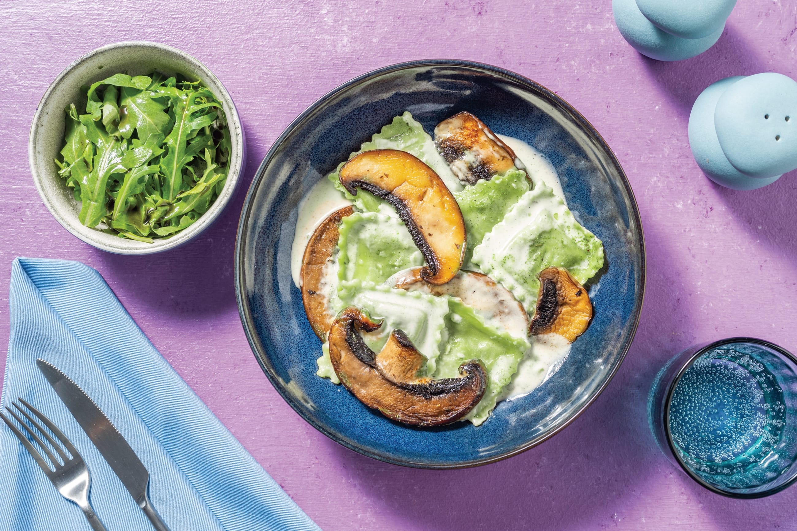 Plant-Based Ravioli, Chicken & Creamy Mushroom Sauce