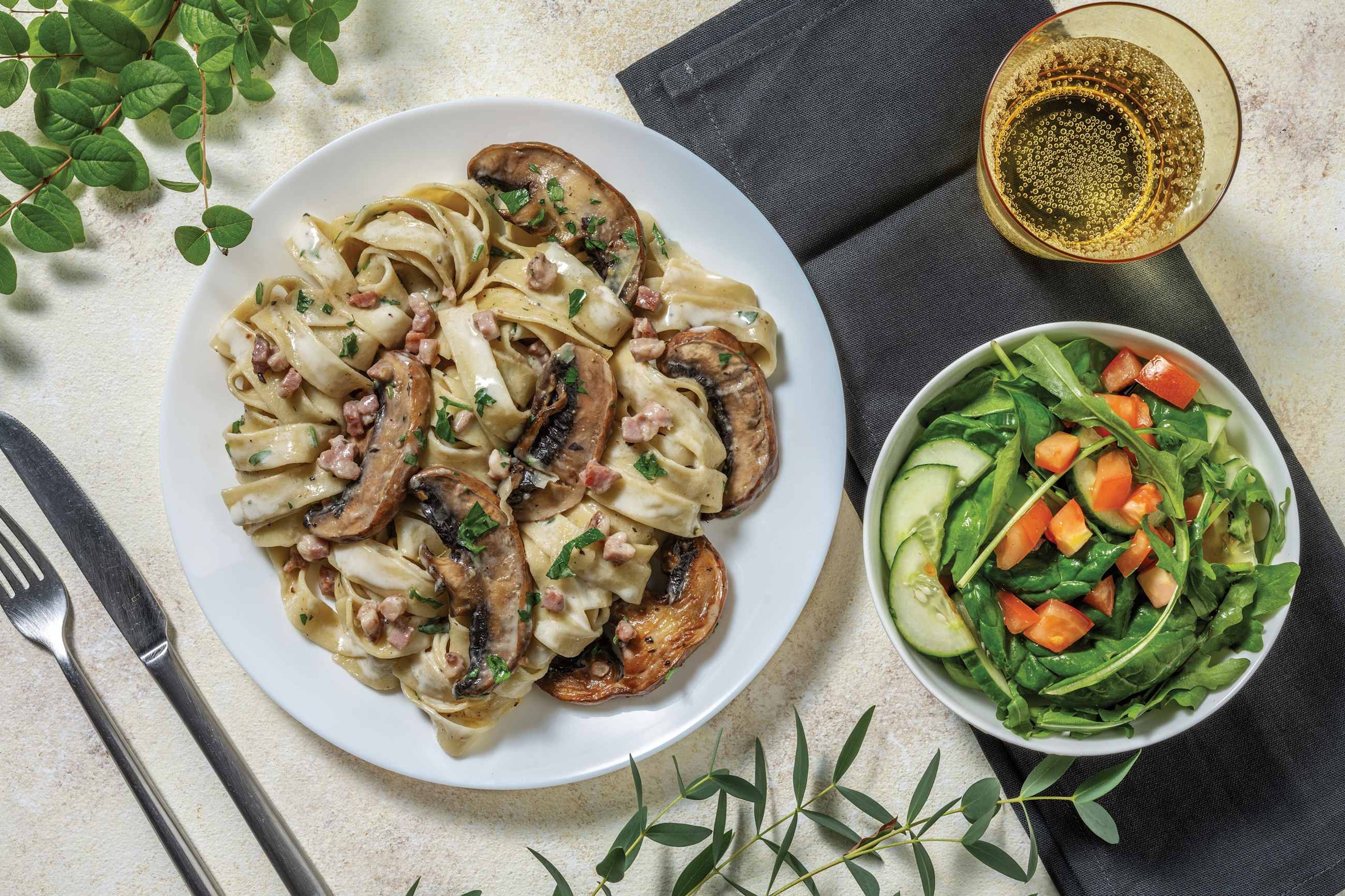 Quick Bacon, Mushroom & Truffle Fusilli