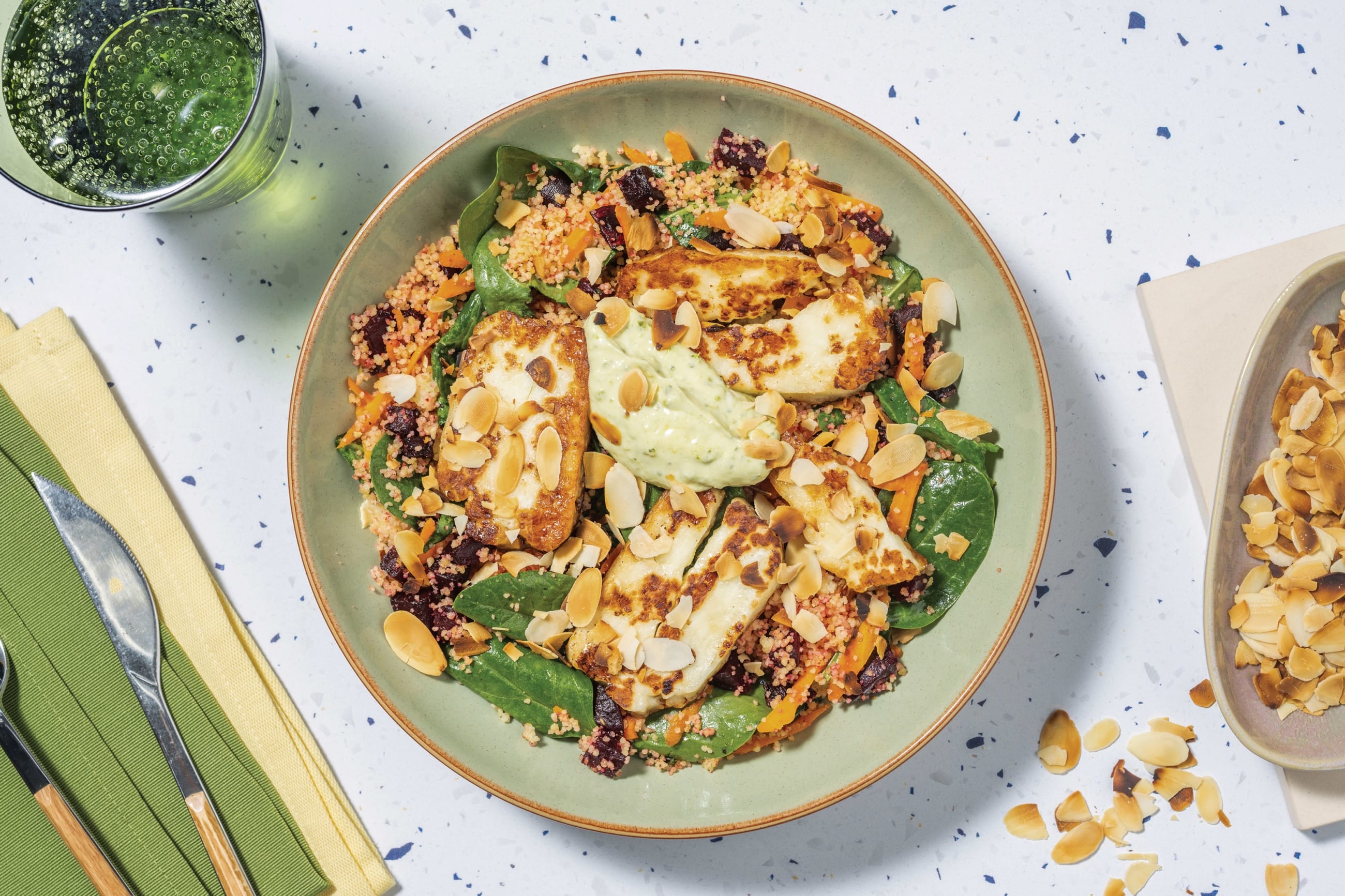 Golden Haloumi, Chicken & Roast Veggie Couscous
