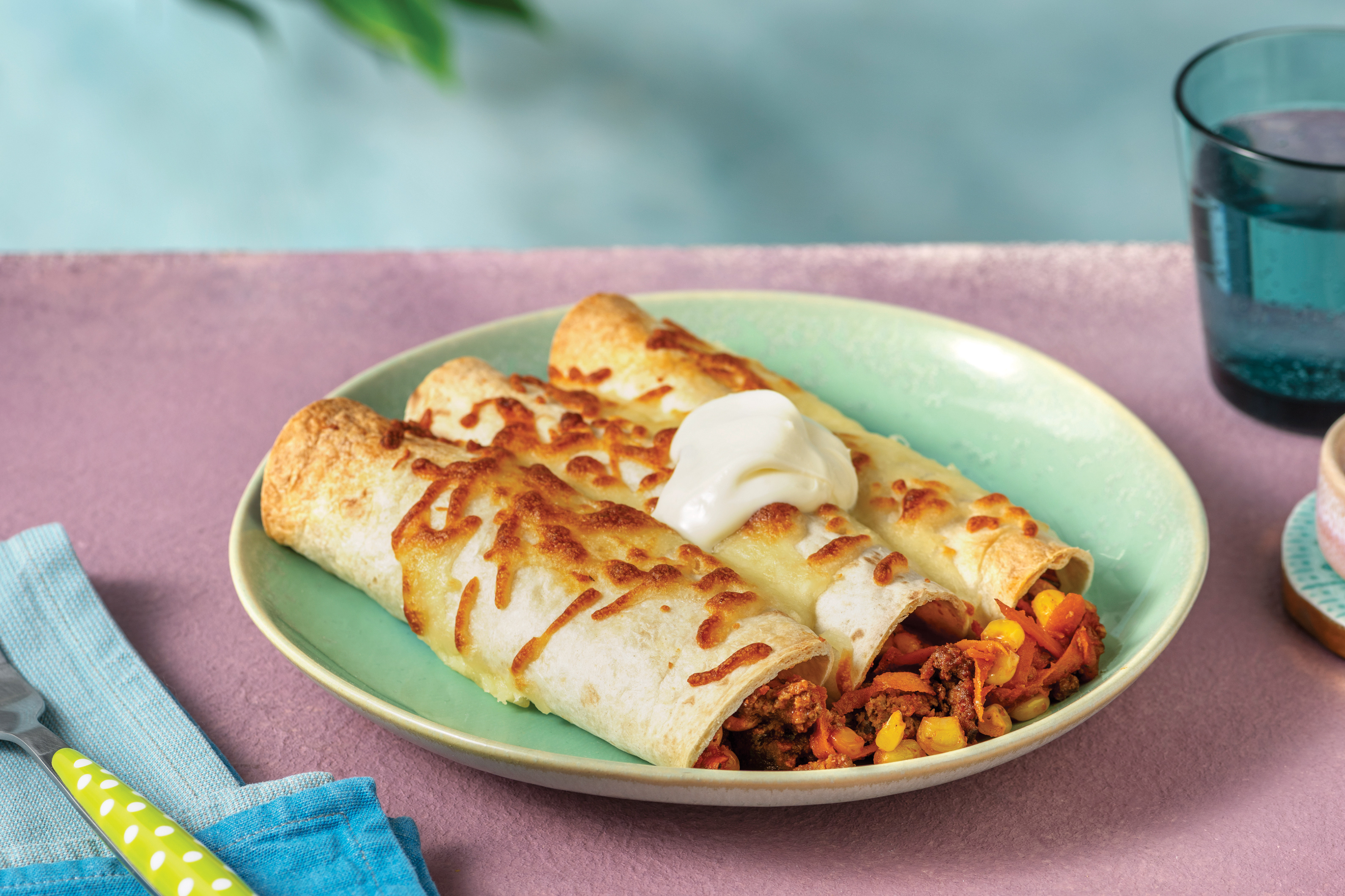 Cheesy Beef Enchiladas with Sour Cream