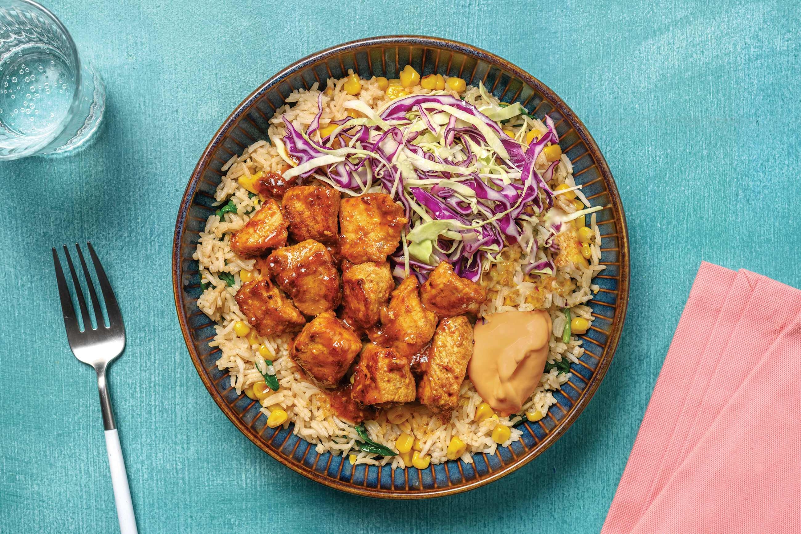 Double Sticky Chicken & Garlic-Corn Rice Bowl