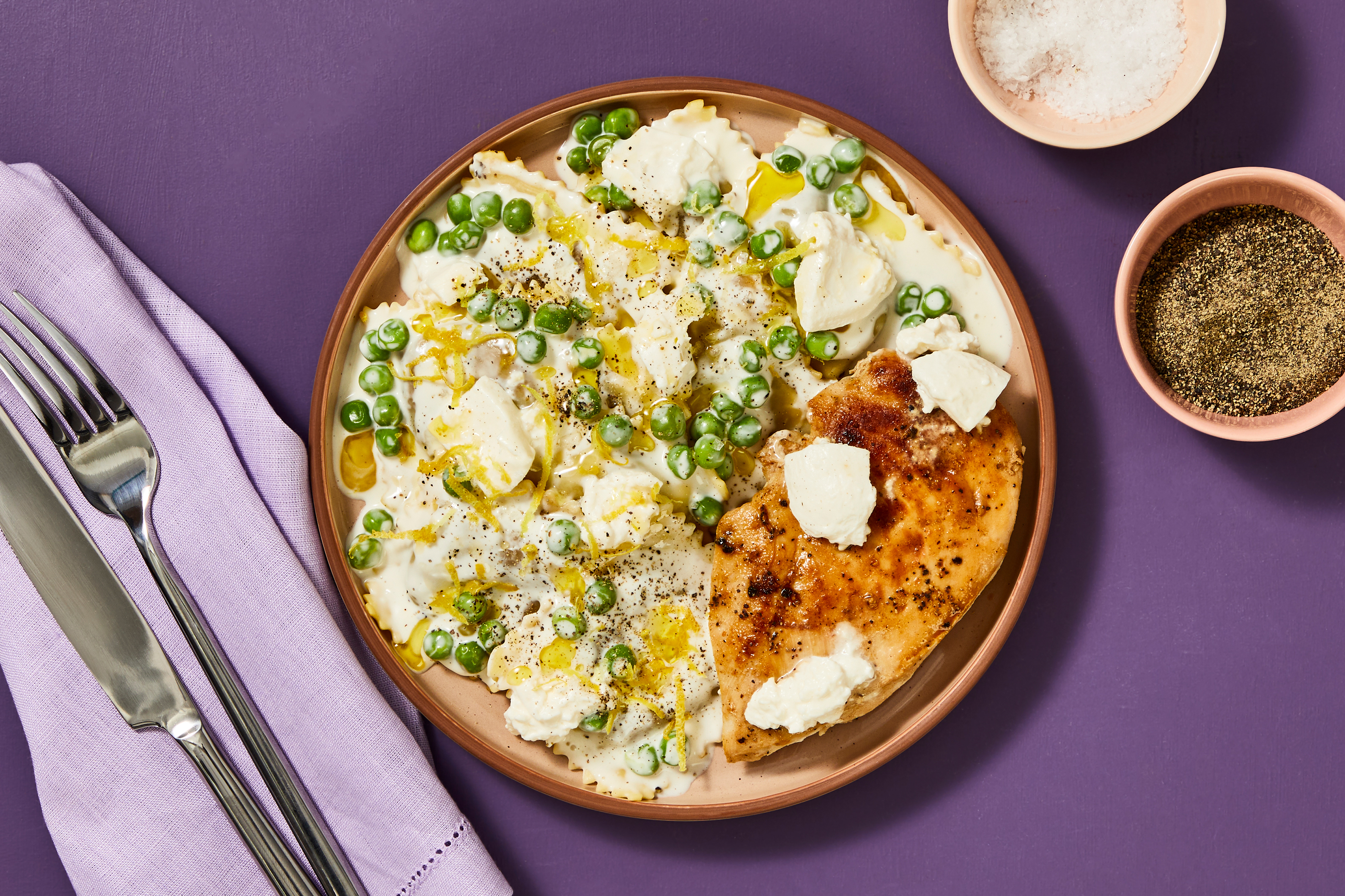 Garlicky Chicken with Burrata & Mushroom Ravioli