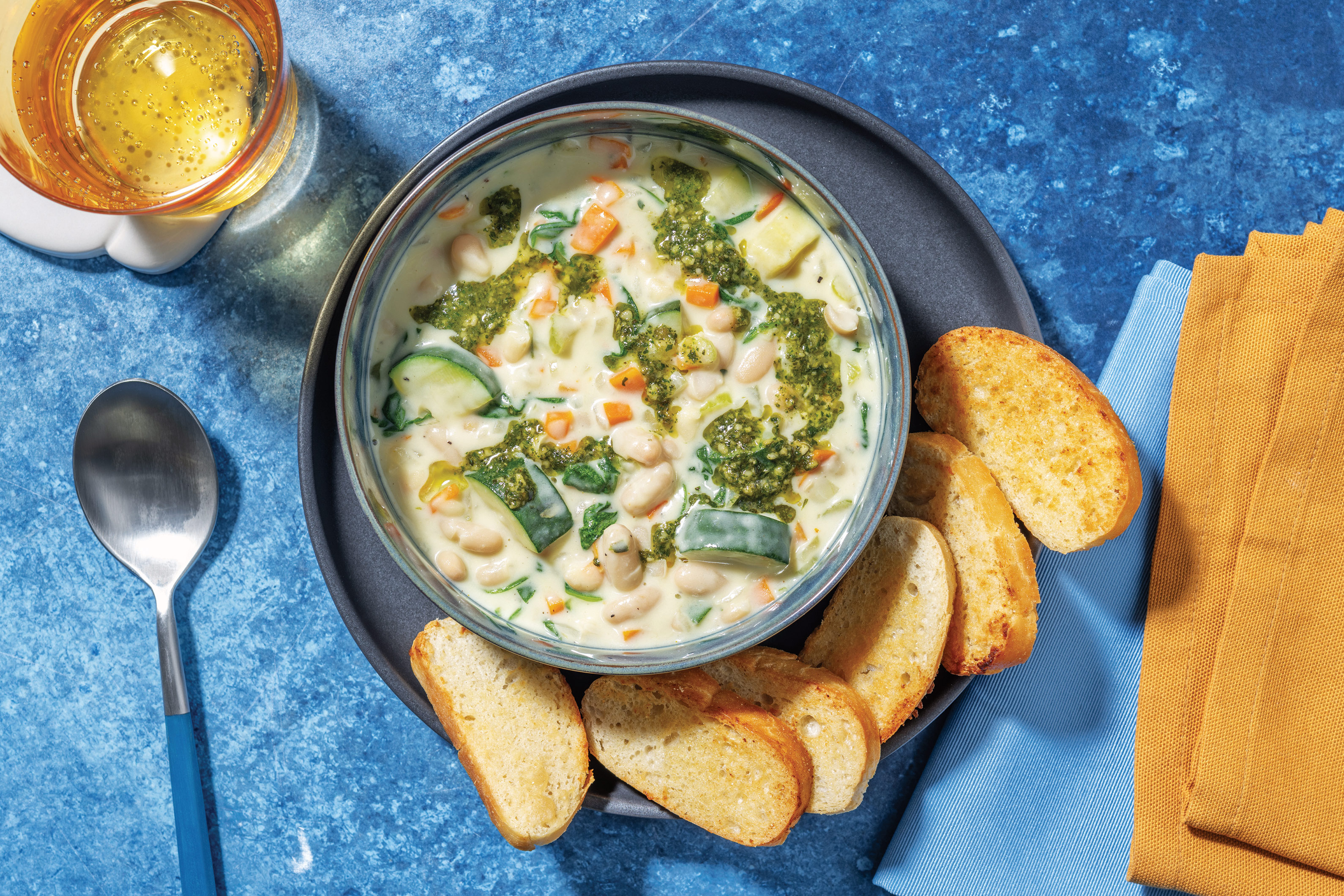 Creamy Mediterranean Bean & Pesto Stew