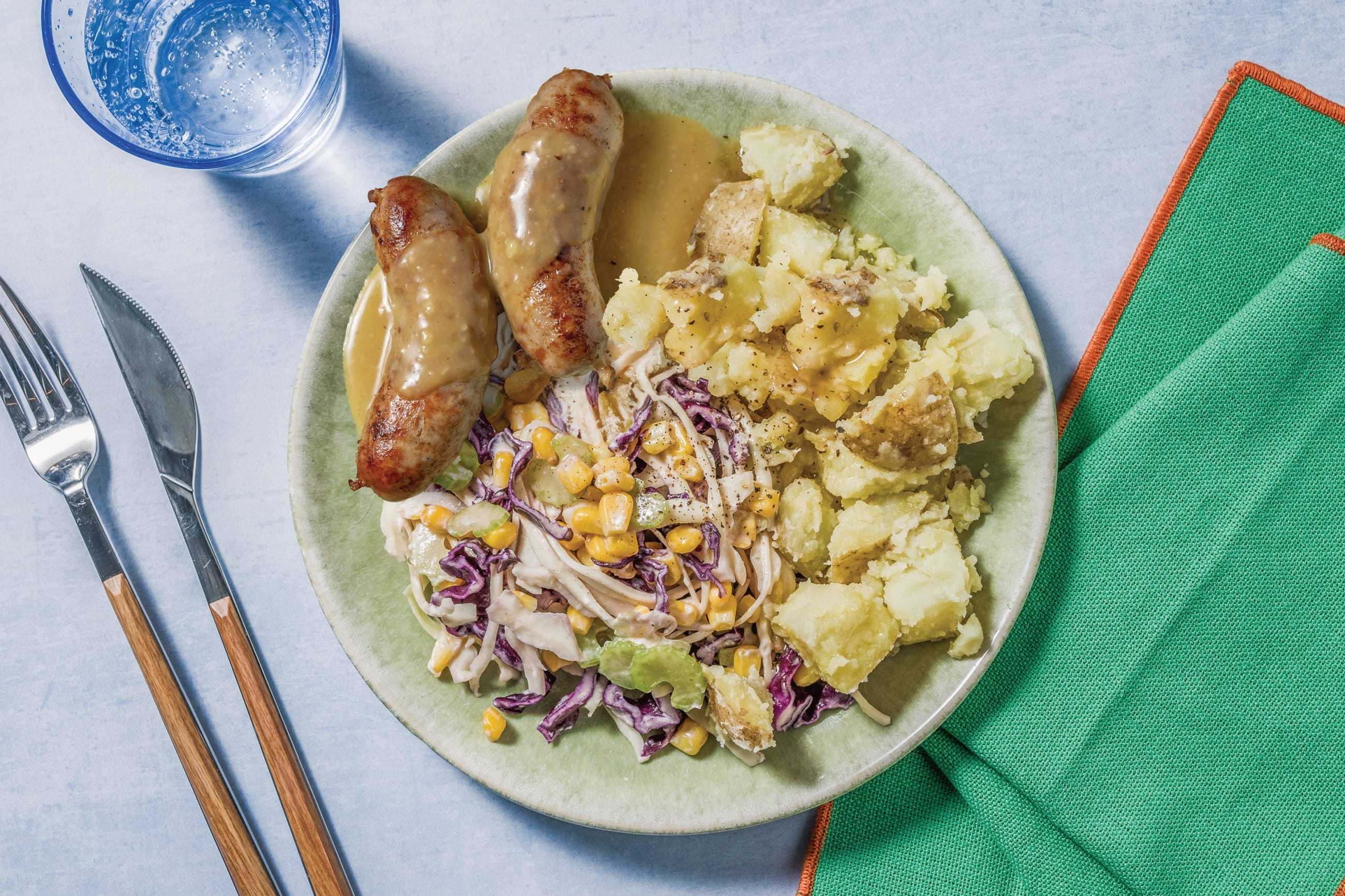 Quick Double Pork Sausages & Peppercorn Gravy