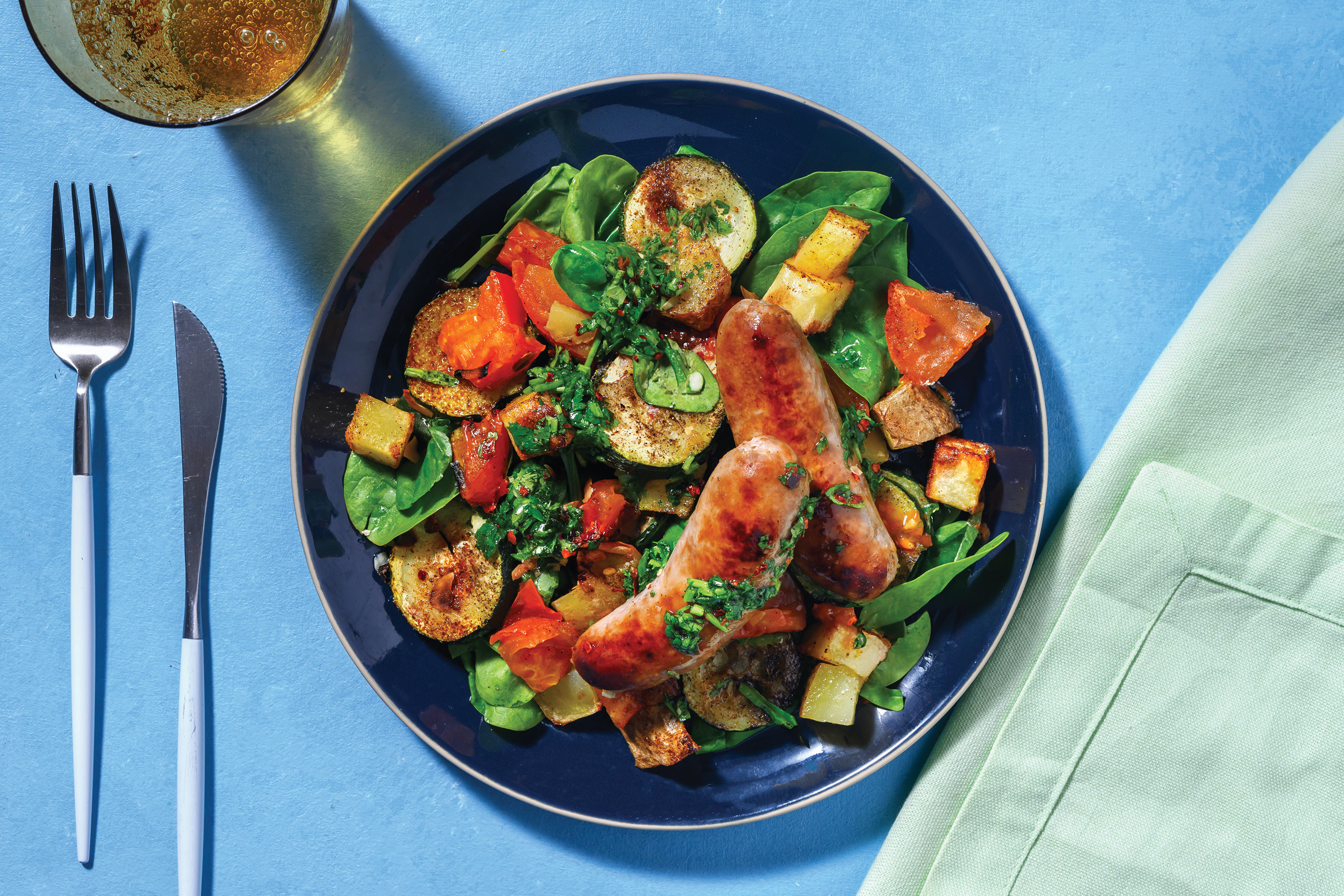 Double Roast Pork Sausages & Chimichurri Sauce