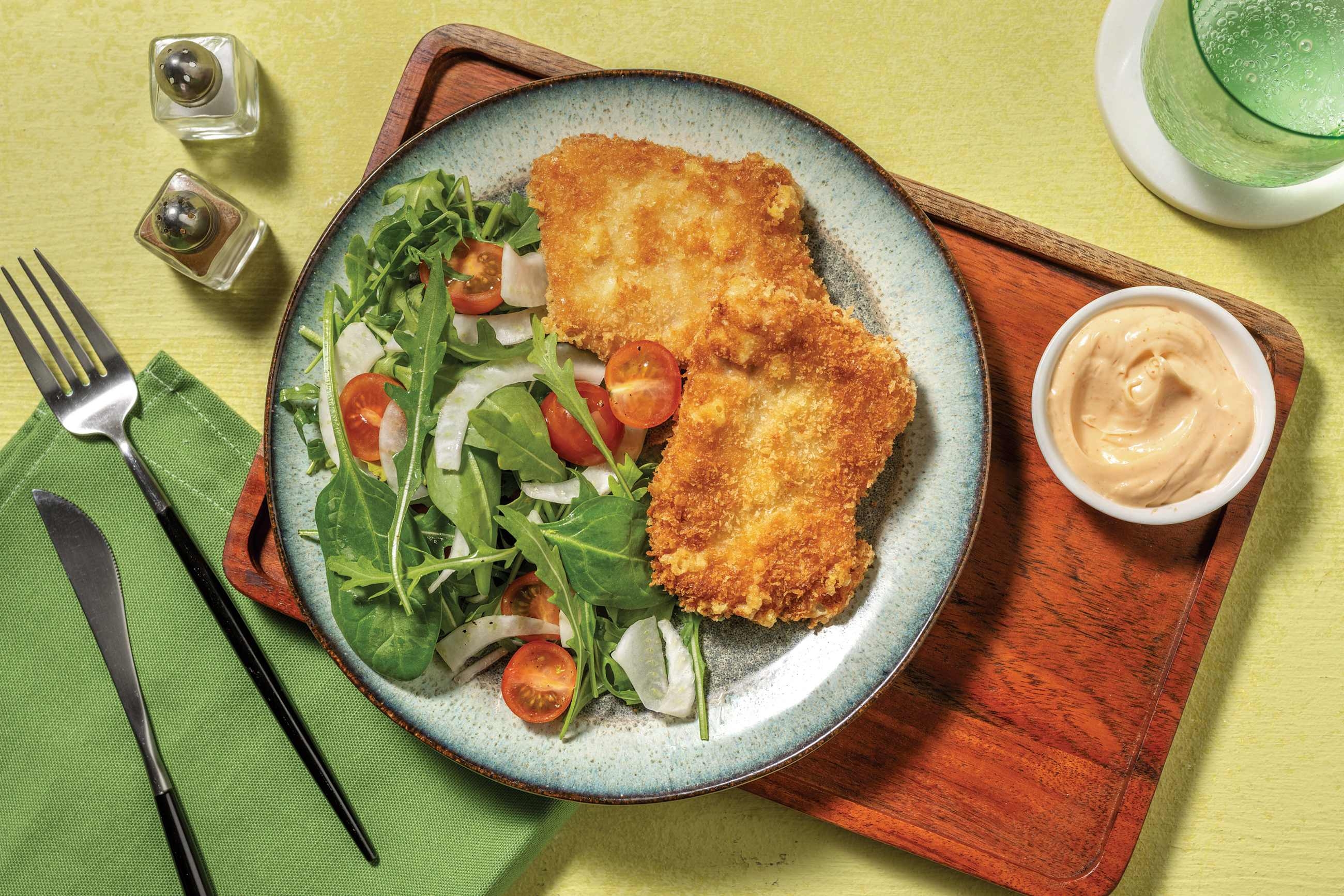 Parmesan Pork Schnitzels & Smokey Aioli