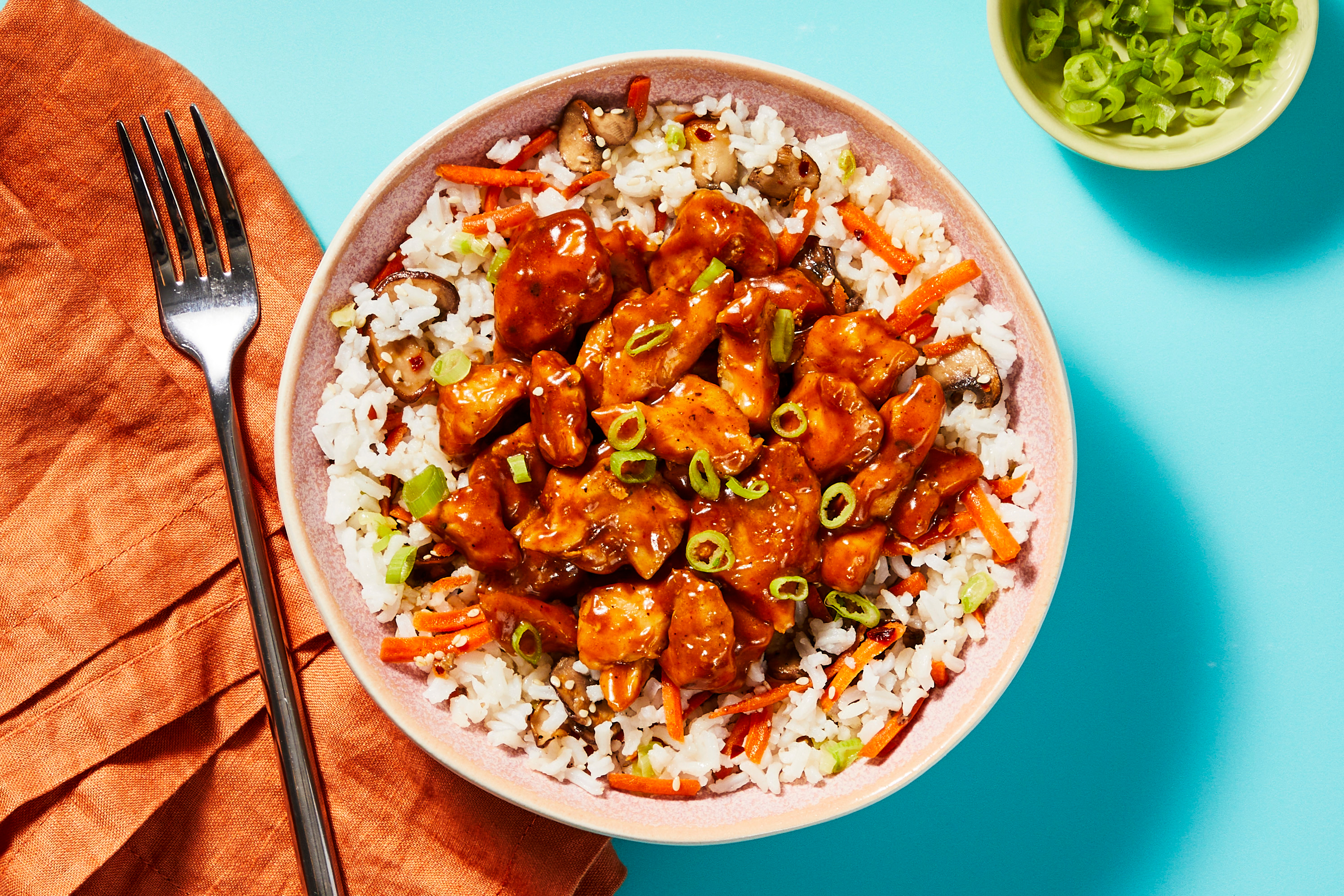 Sticky-Spicy Chicken & Sesame Rice Bowls