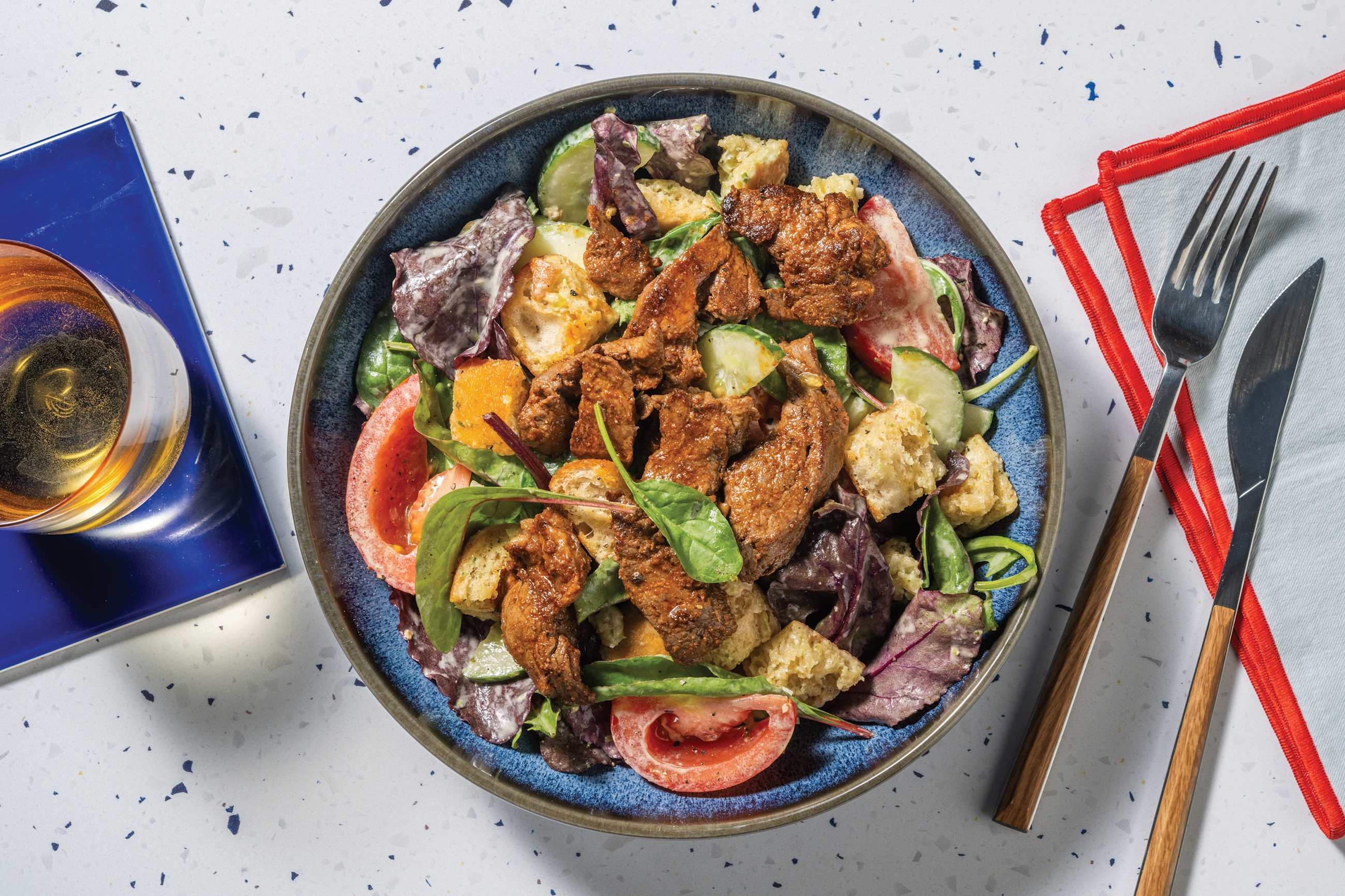 Quick Peri-Peri Beef Salad & Herby Dressing