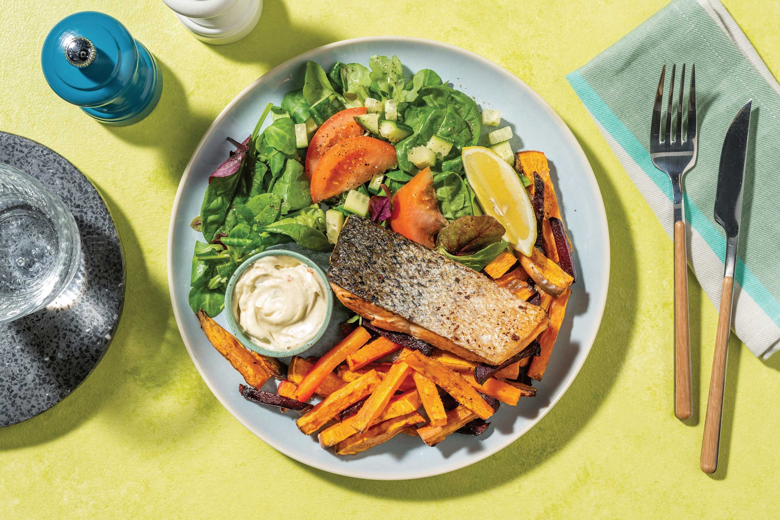 Oven Baked Salmon Fillet & Veggie Fries